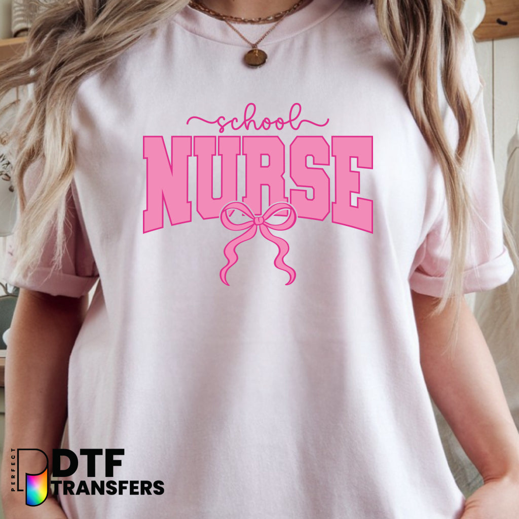 SCHOOL NURSE with Pink Bow – School Nurse DTF Transfer