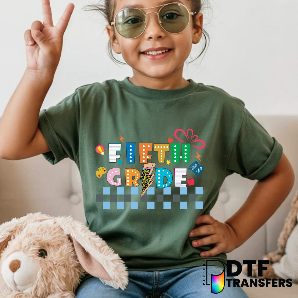 Colorful Checkered Fifth Grade - Welcome Back to School – Teacher DTF Transfer