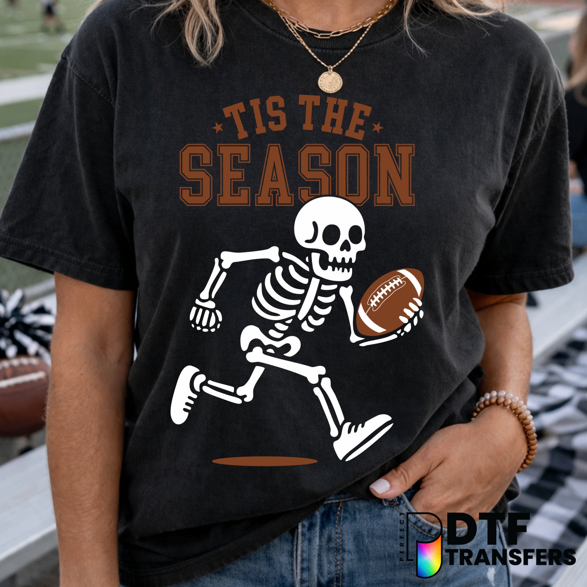 Tis the Season Skeleton Football Fall Season – Football DTF Transfer