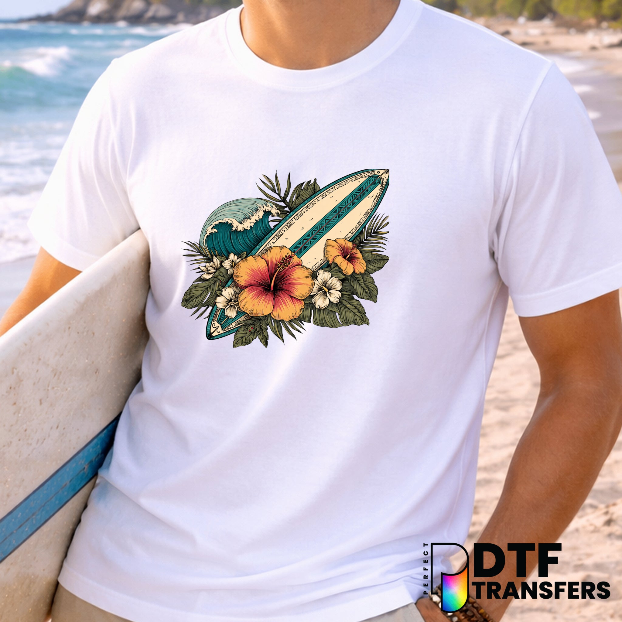 Retro Tropical Surfboard – Surfing DTF Transfer
