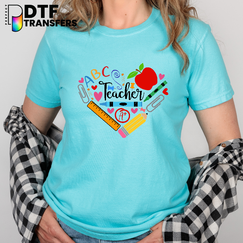 TEACHER Leopard Print Heart Apple – Teacher DTF Transfer