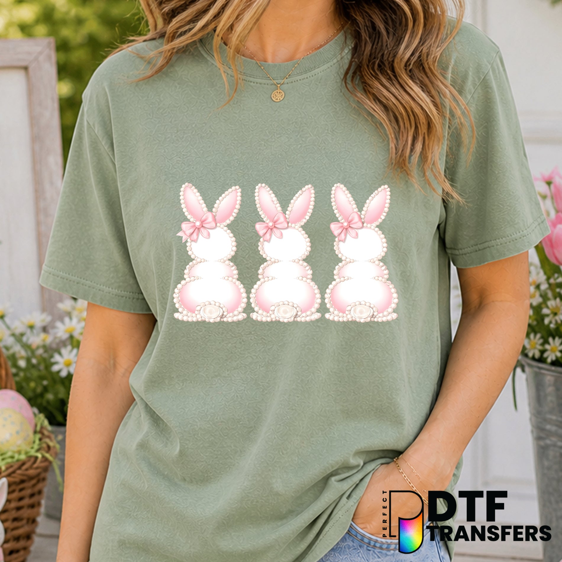 Pearl Bunny Easter Pastel Coquette Bunnies – Easter DTF Transfer