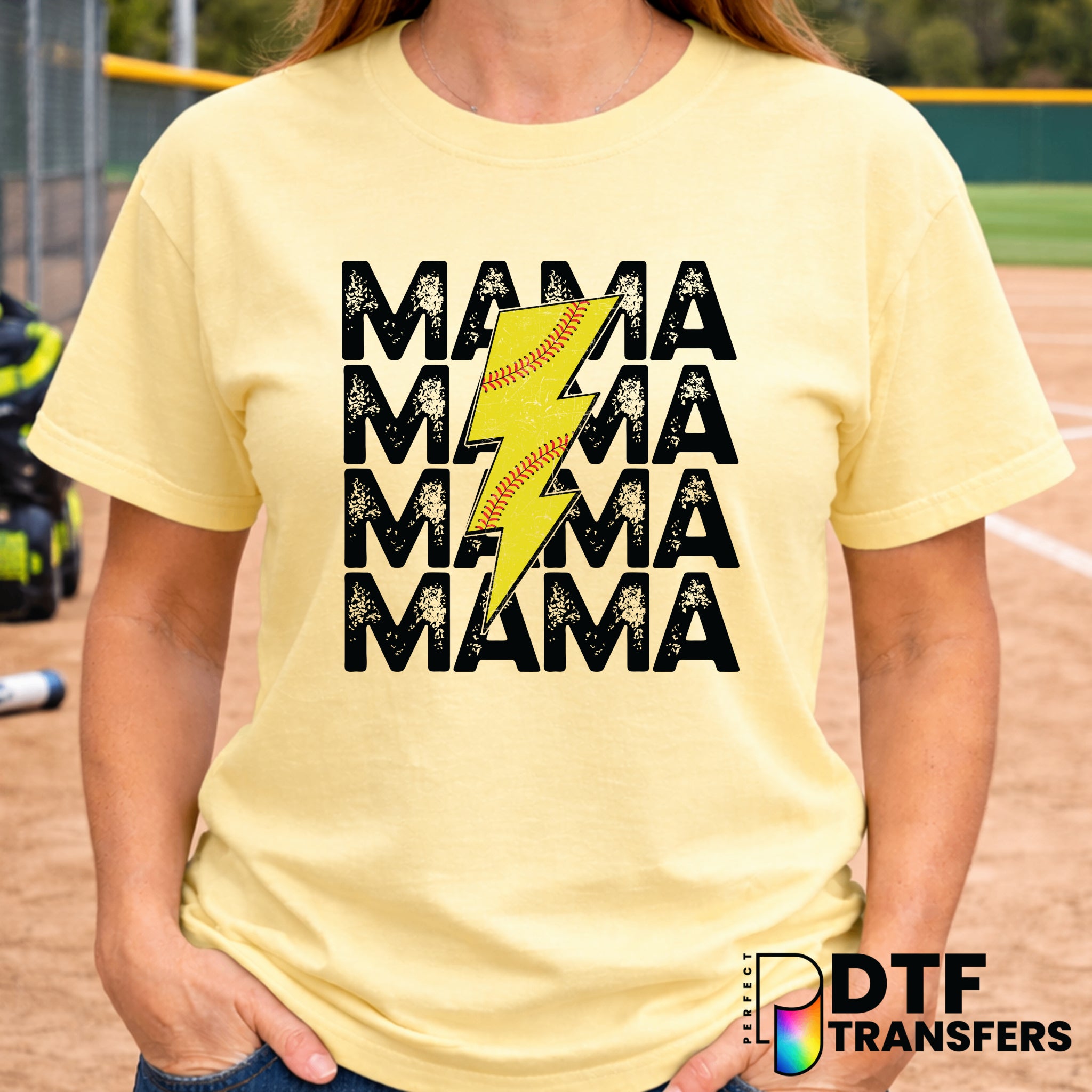 Mama Softball Lightning Bolt Grunge – DTF Transfer