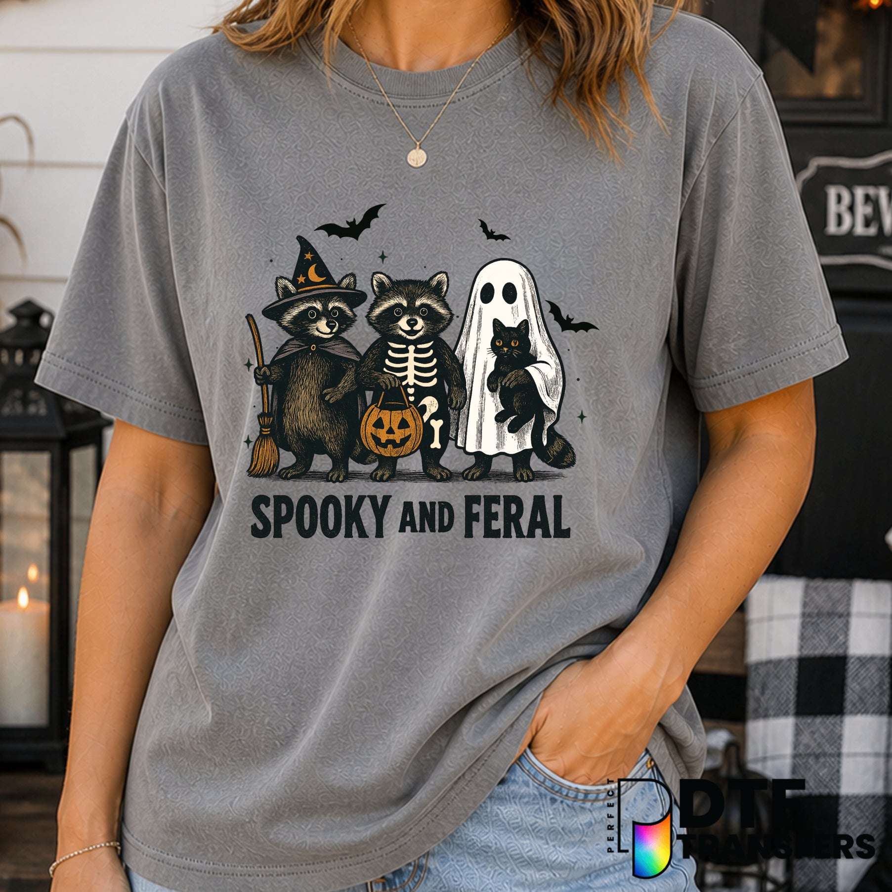 SPOOKY AND FERAL RACCOON HALLOWEEN RETRO GRUNGE – Halloween DTF Transfer