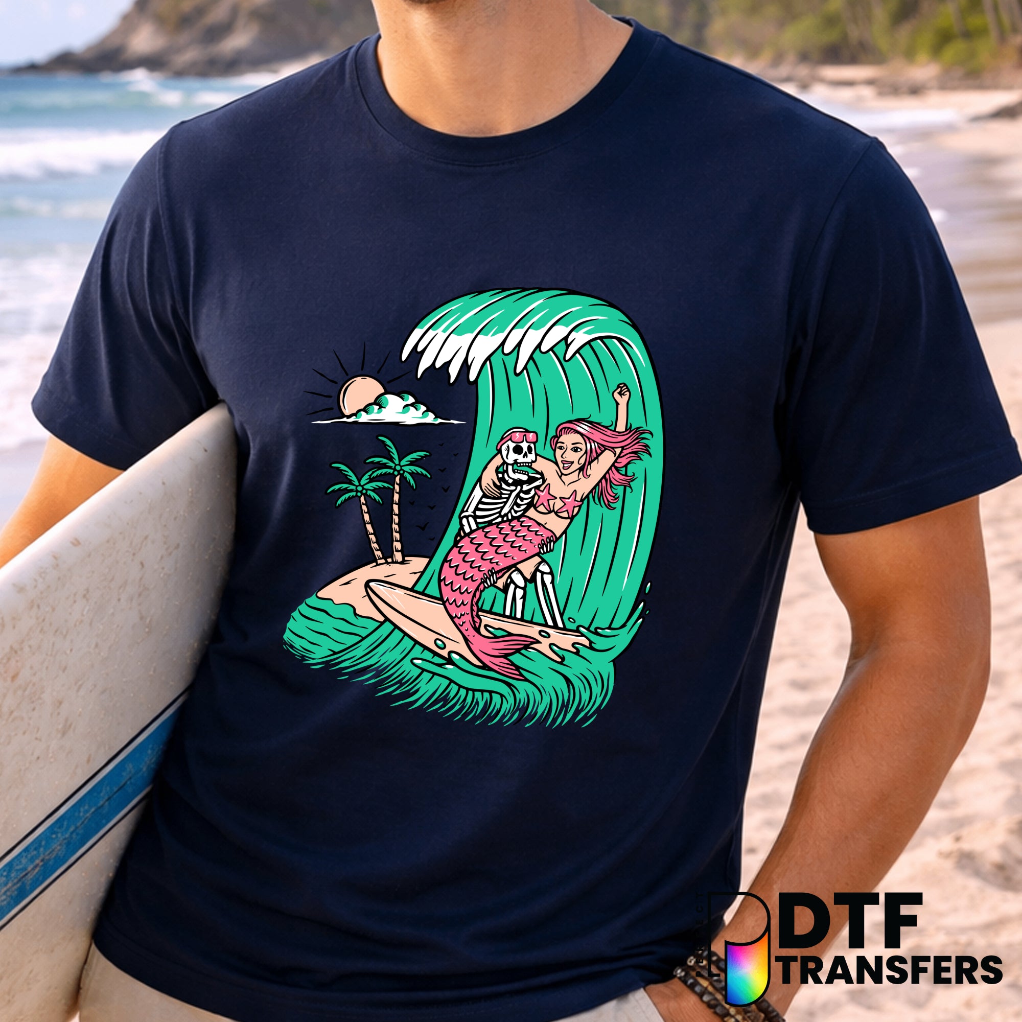 Surfing Skeleton Mermaid Wave – Surfing DTF Transfer