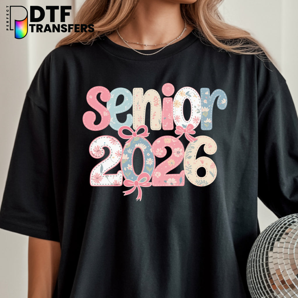 SENIOR 2026 Coquette Bow & Stars – Teacher DTF Transfer