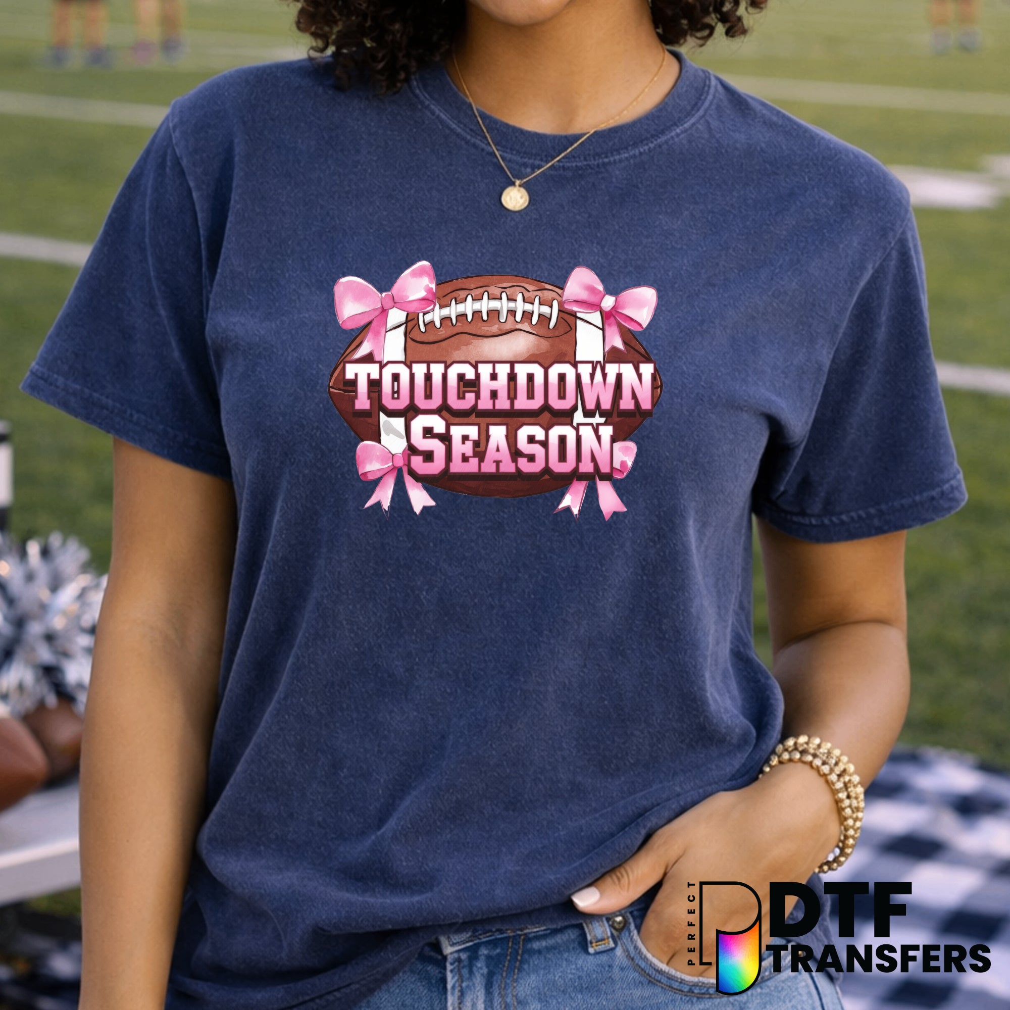 Touchdown Season Pink Coquette Football Bows – Football DTF Transfer