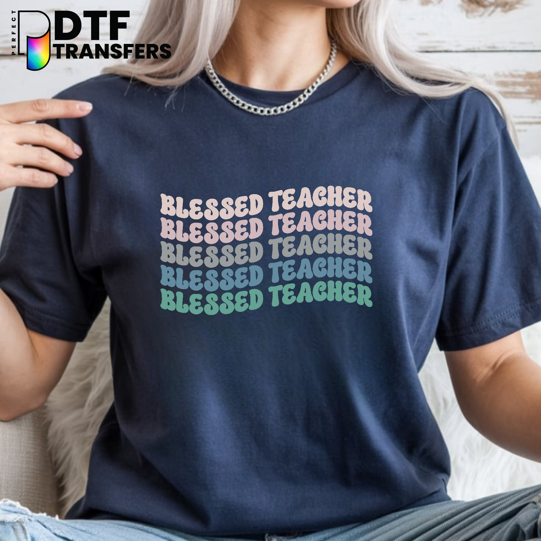 Blessed Teacher Stacked Text – Teacher DTF Transfer