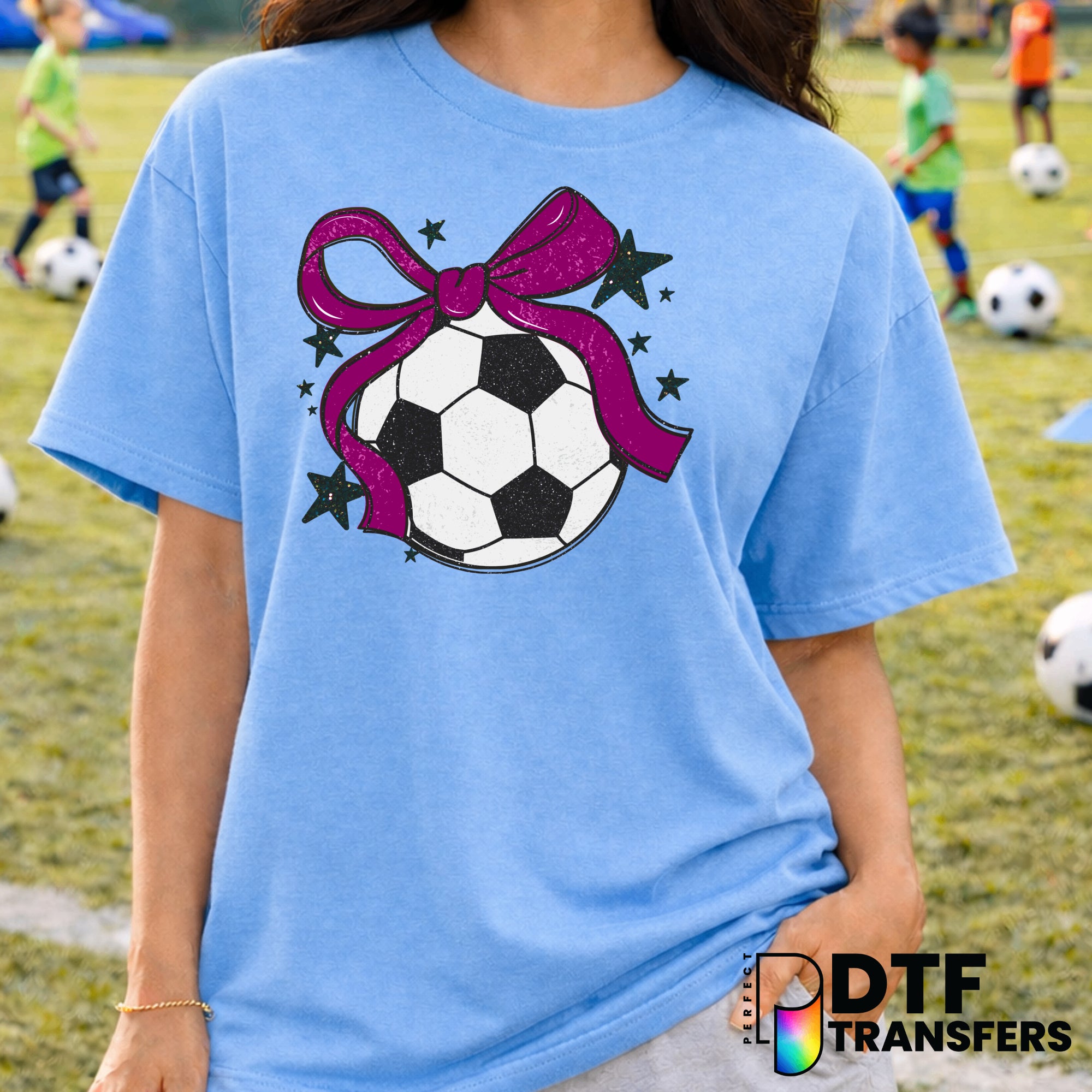 Soccer Ball with Pink Bow – Soccer DTF Transfer