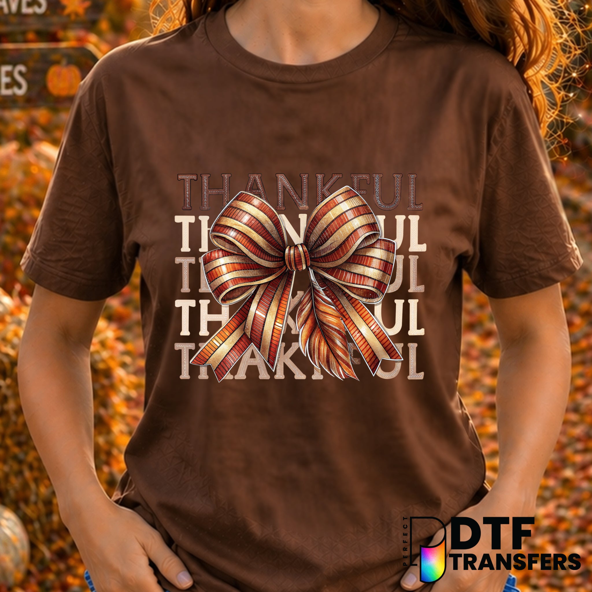 Thankful Stacked Coquette Bow – Thanksgiving DTF Transfer
