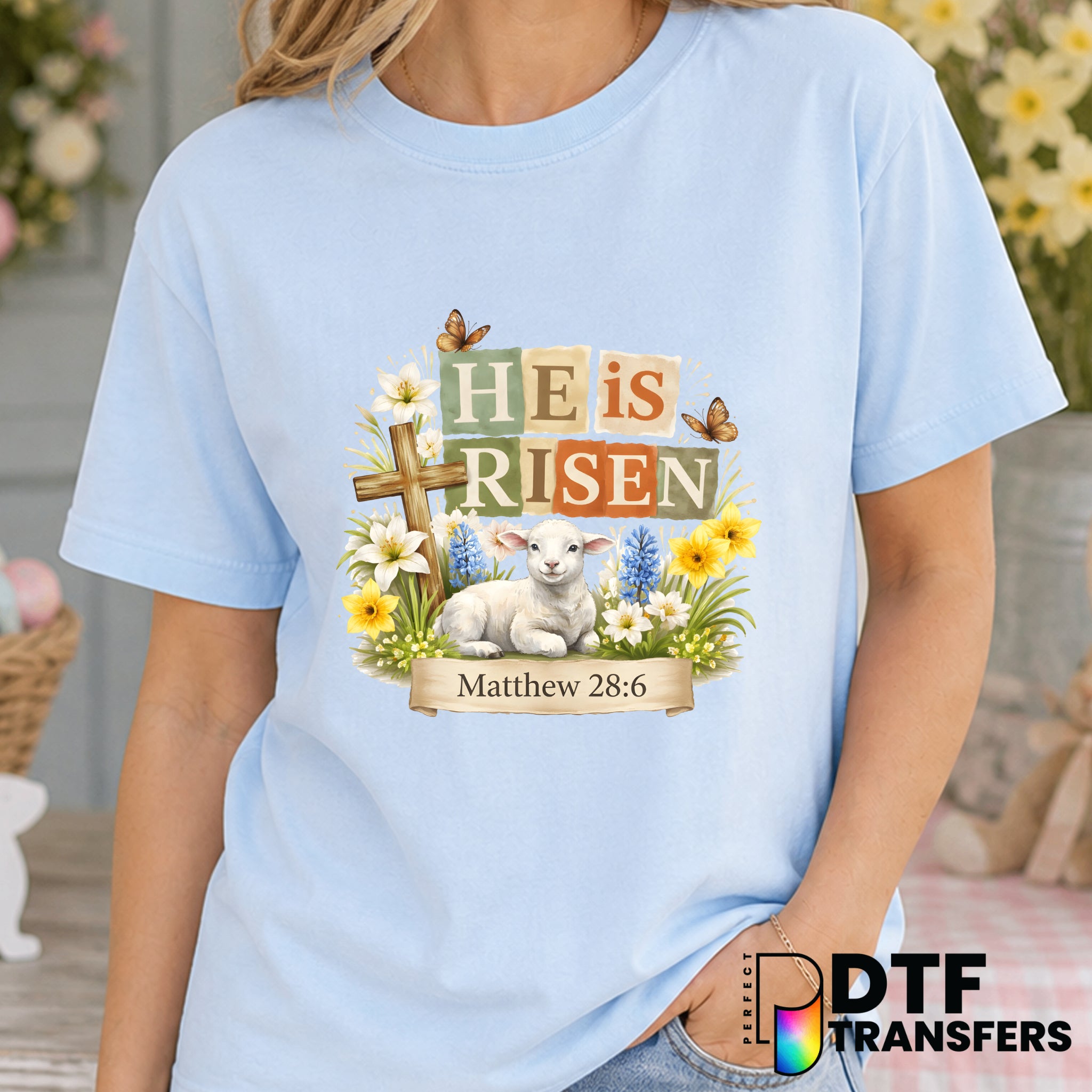 Christian Easter Lamb He is Risen – Easter DTF Transfer