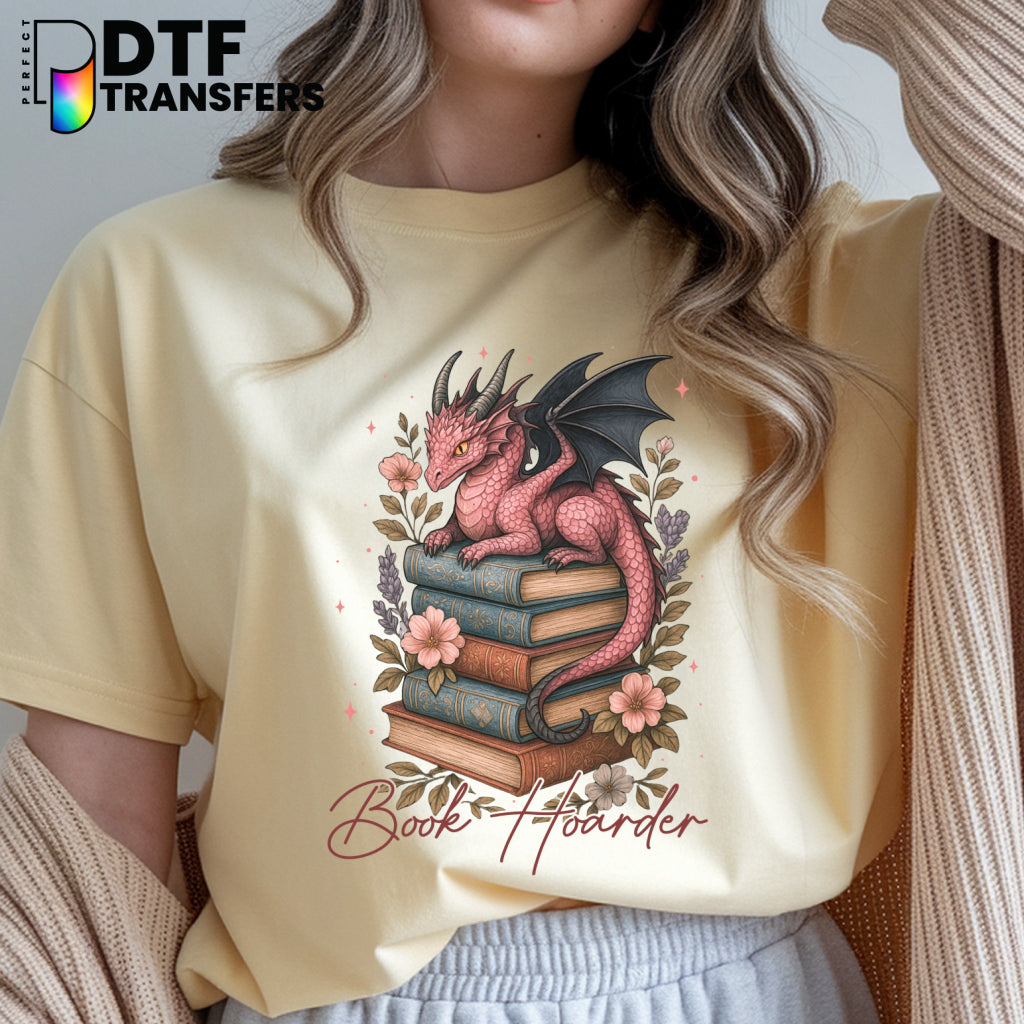 Dragon Book Hoarder Bookstack Reading – Teacher DTF Transfer