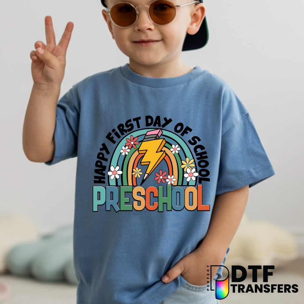 Happy First Day of School Pre School Flowers – Teacher DTF Transfer