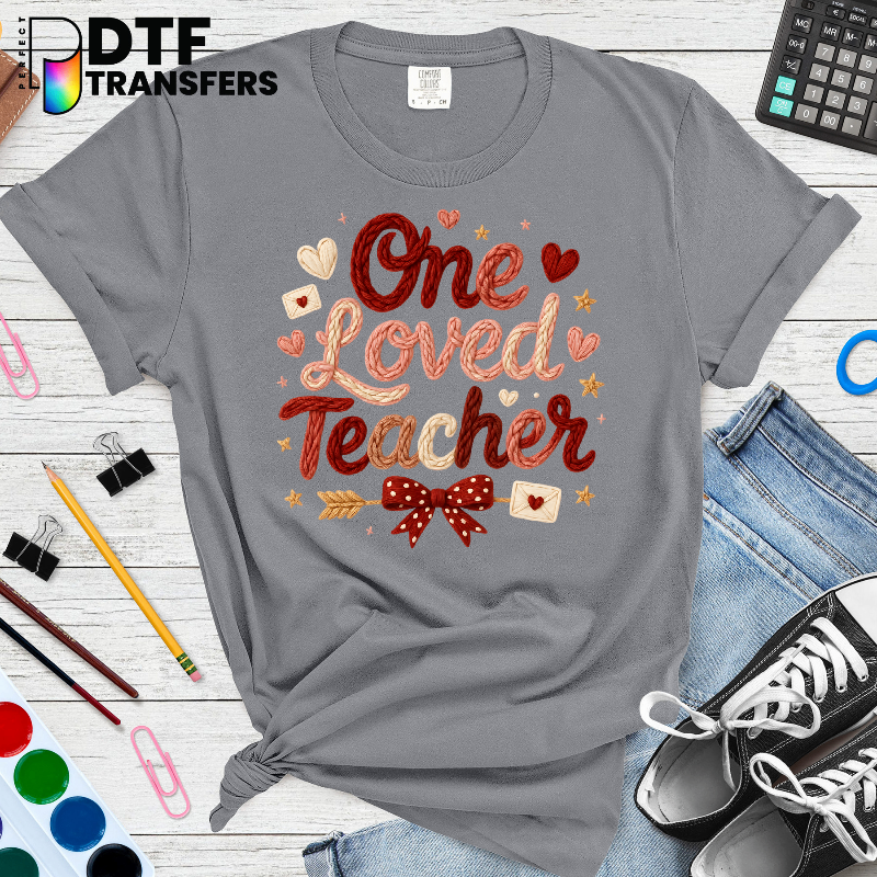 One Loved Teacher Yarn Texture – Educator DTF Transfer