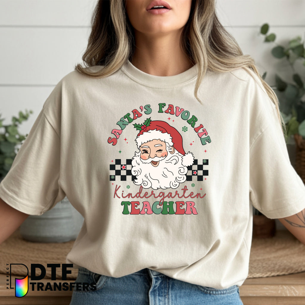 Santas Favorite Kindergarten Teacher – Teacher DTF Transfer