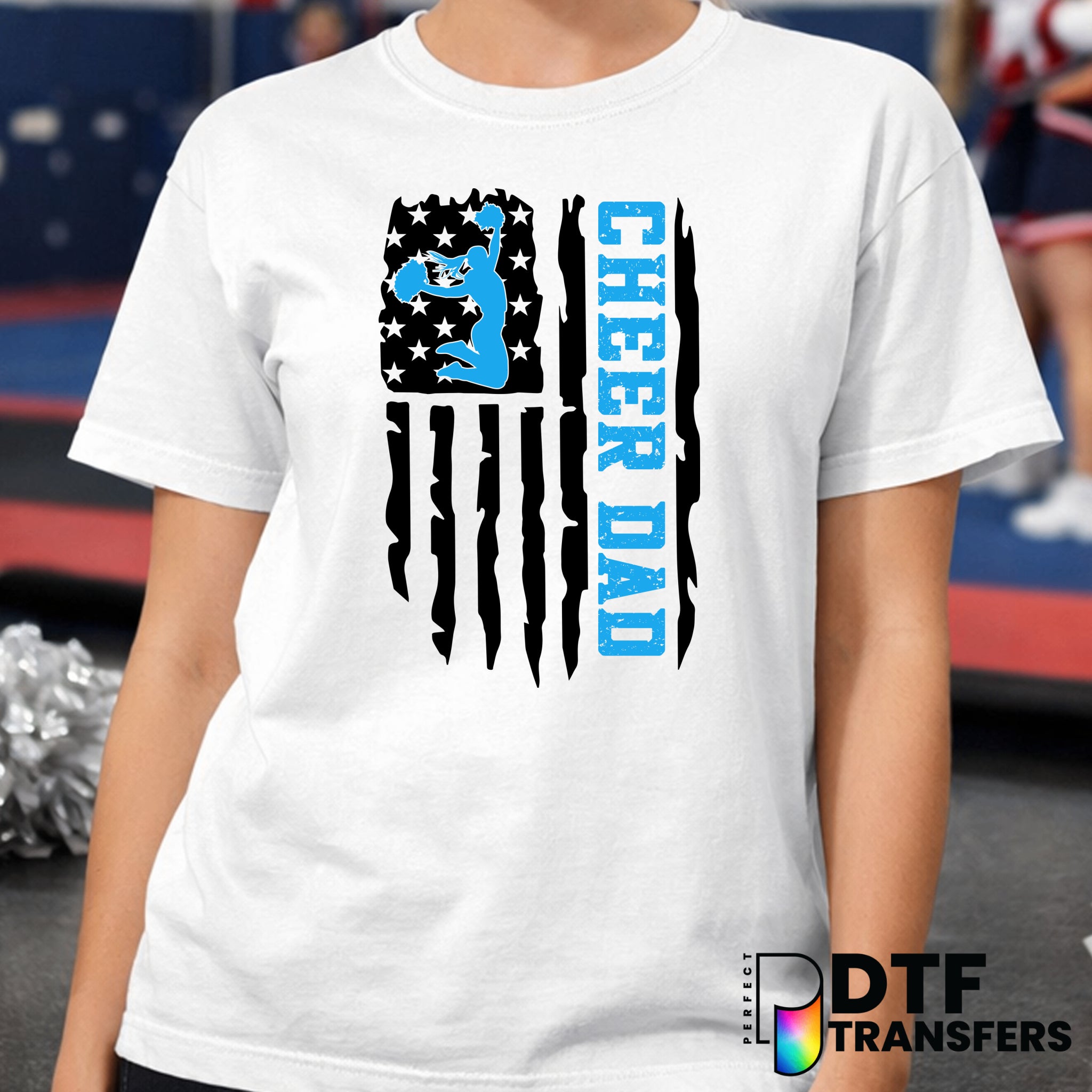 American Flag Cheer Dad – Cheerleading DTF Transfer