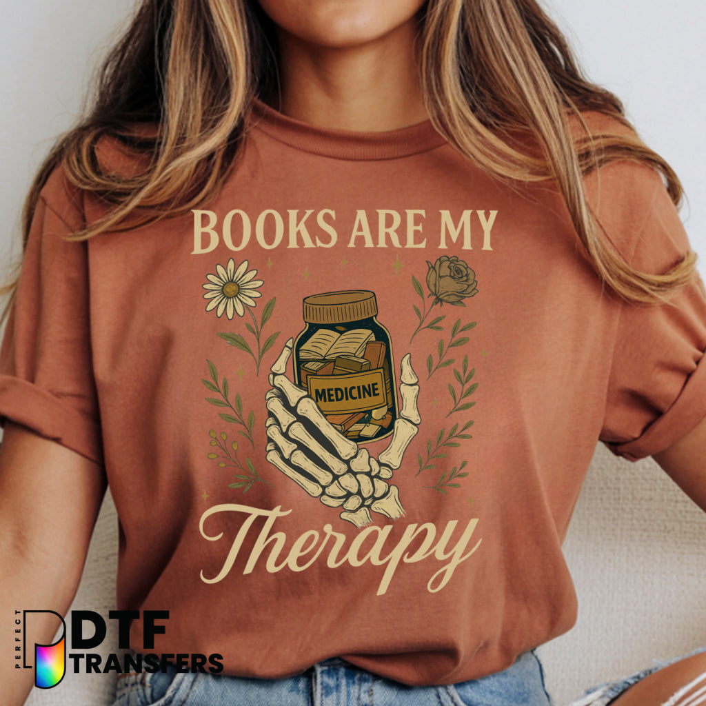 BOOKS ARE MY THERAPY – Teacher DTF Transfer