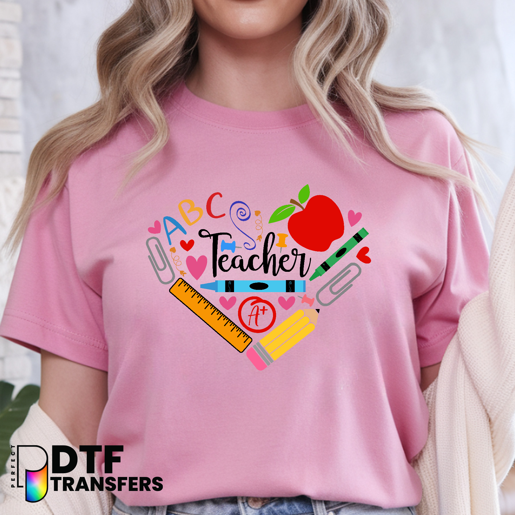 TEACHER Leopard Print Heart Apple – Teacher DTF Transfer