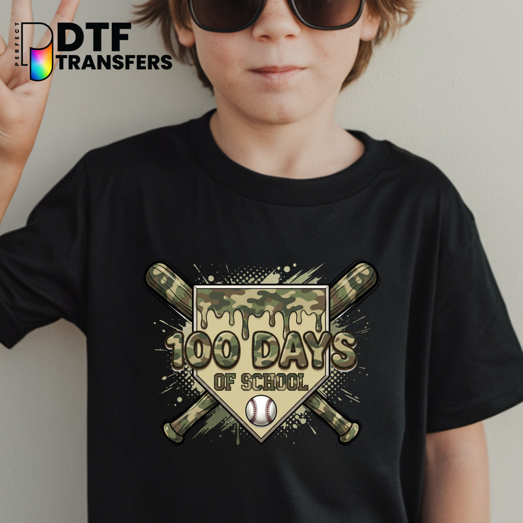 100 Days Of School Camo Baseball – Teacher DTF Transfer