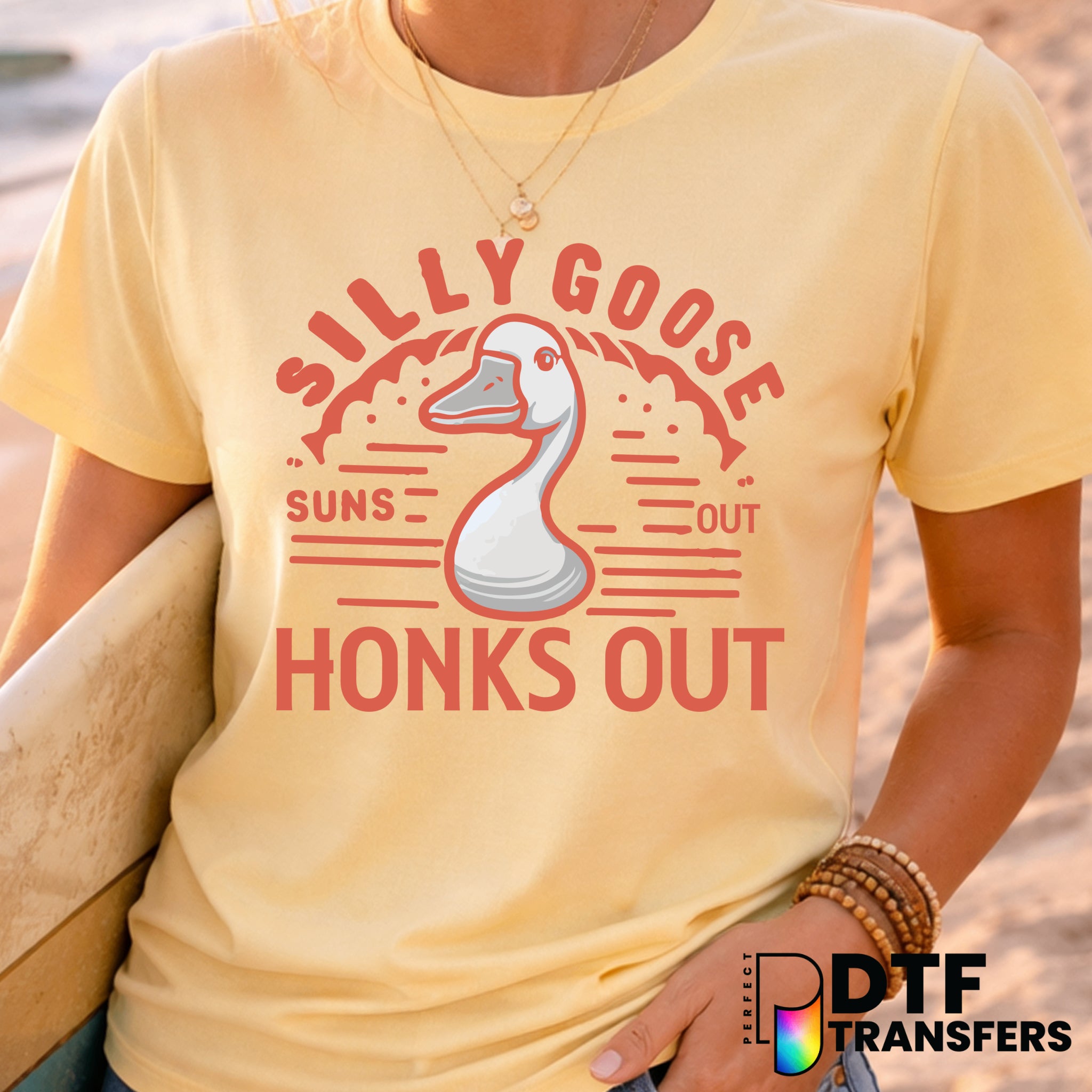Suns Out Honks Out – Surfing Goose DTF Transfer