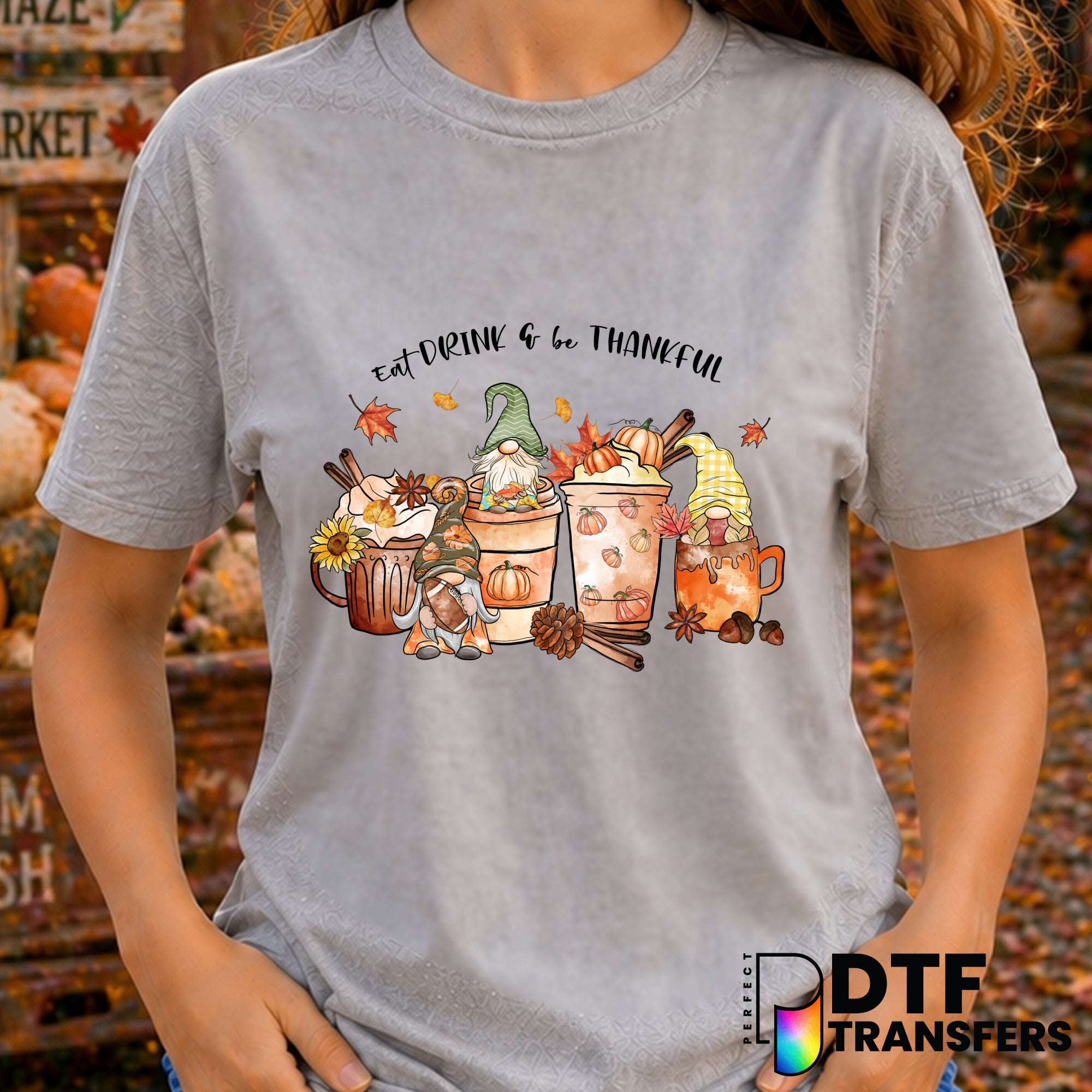 Eat Drink and Be Thankful Gnomes – Thanksgiving DTF Transfer