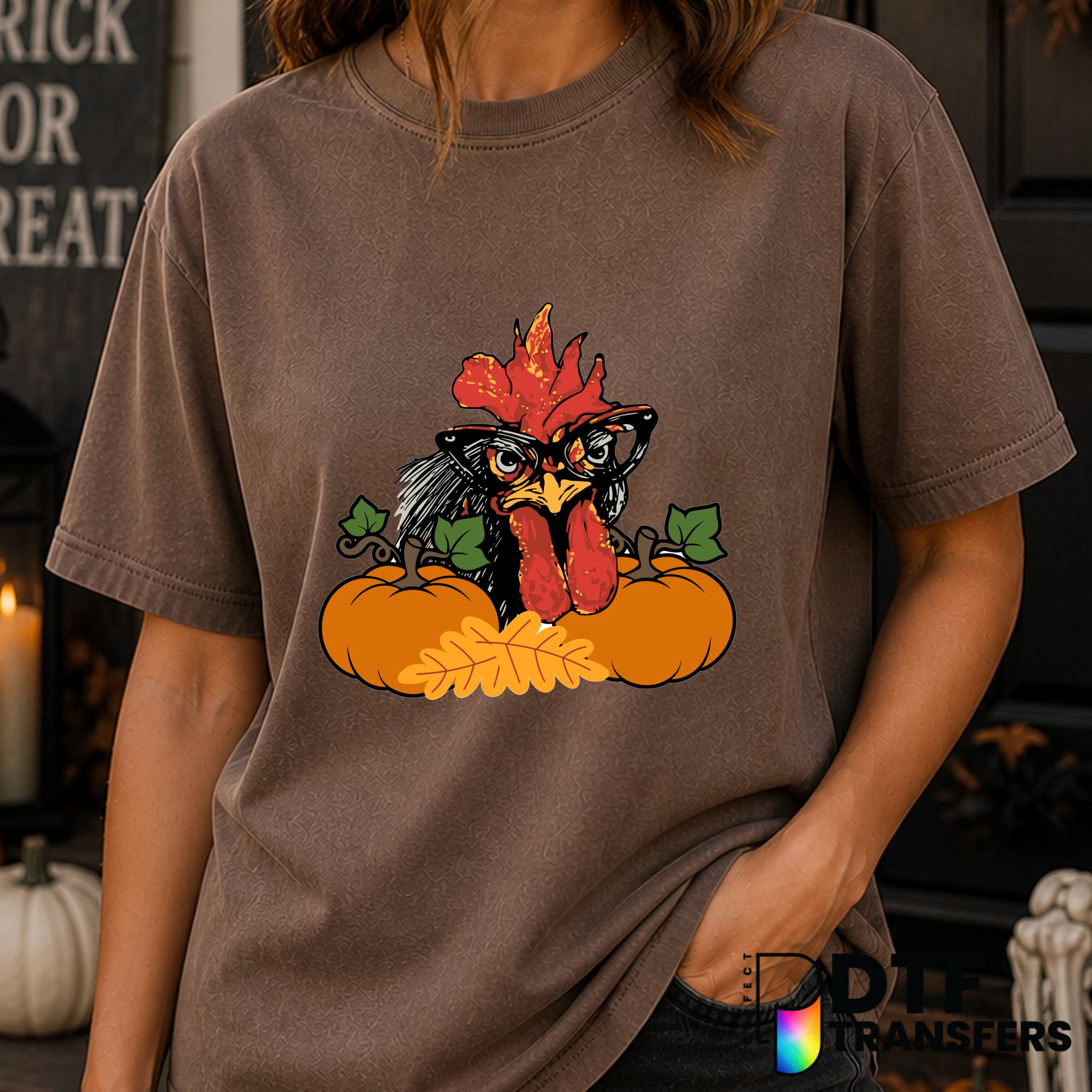 Grumpy Chicken Pumpkin – Halloween DTF Transfer