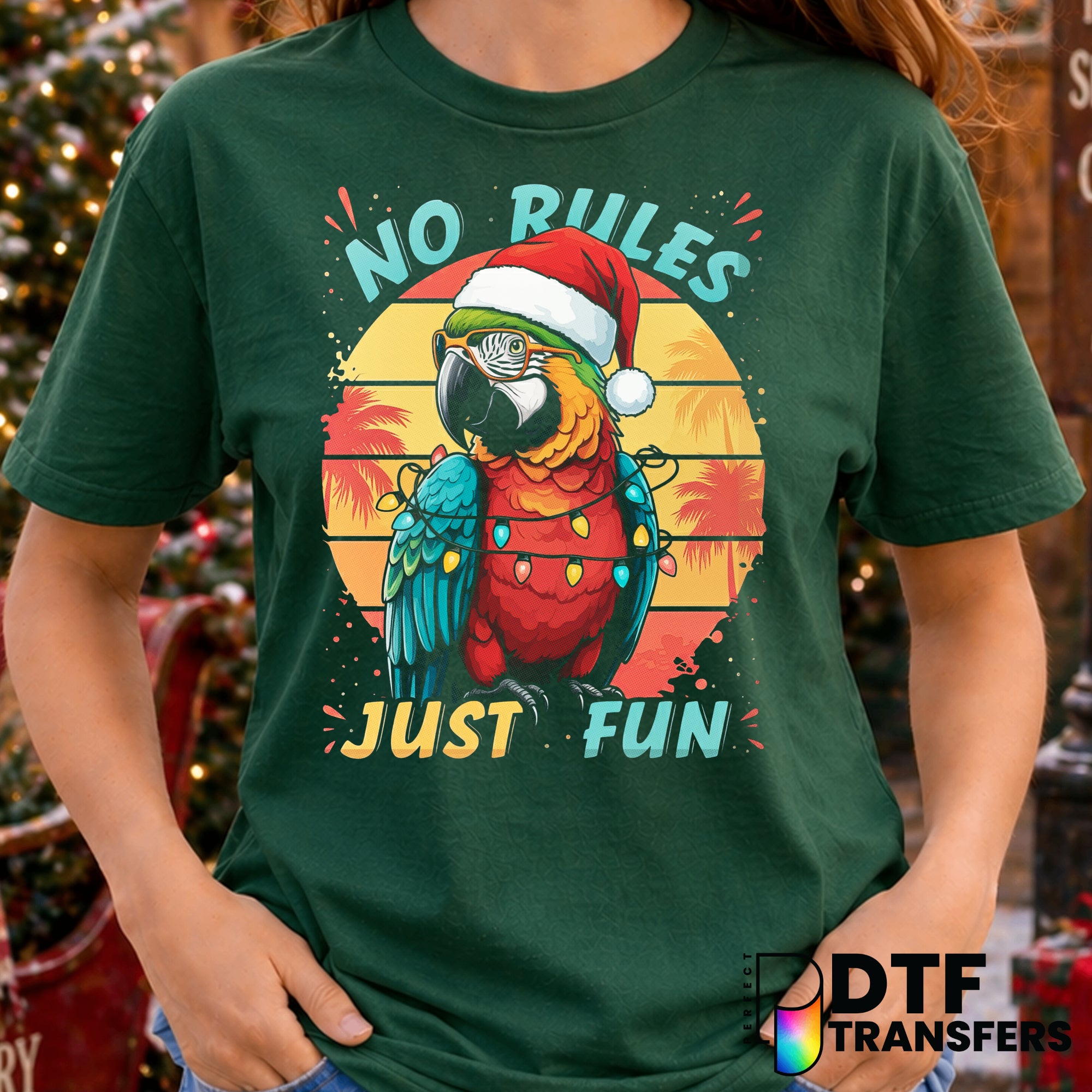 No Rules Just Fun Christmas Parrot Beach – DTF Transfer