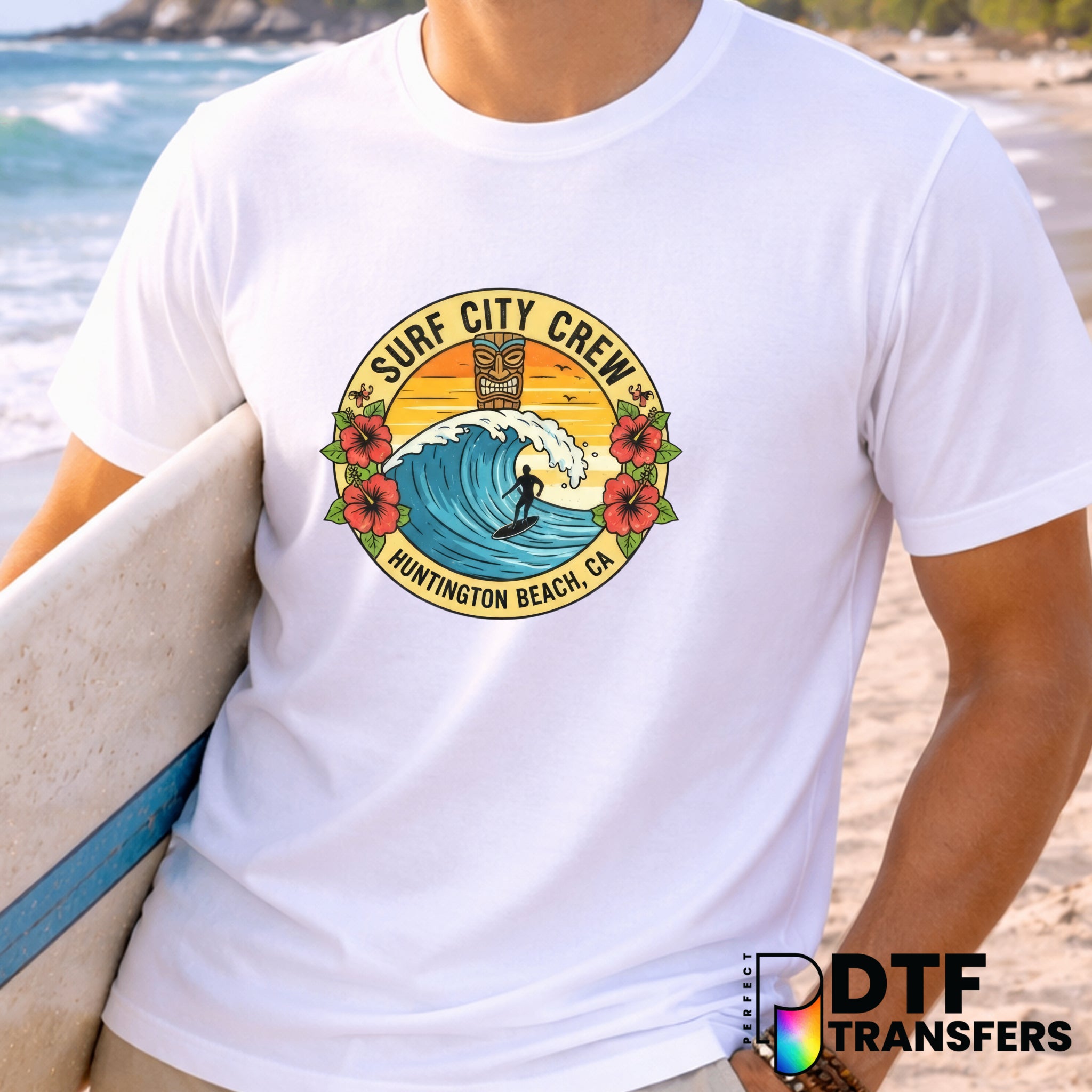 Surf City Crew Summer Tiki – Surfing DTF Transfer