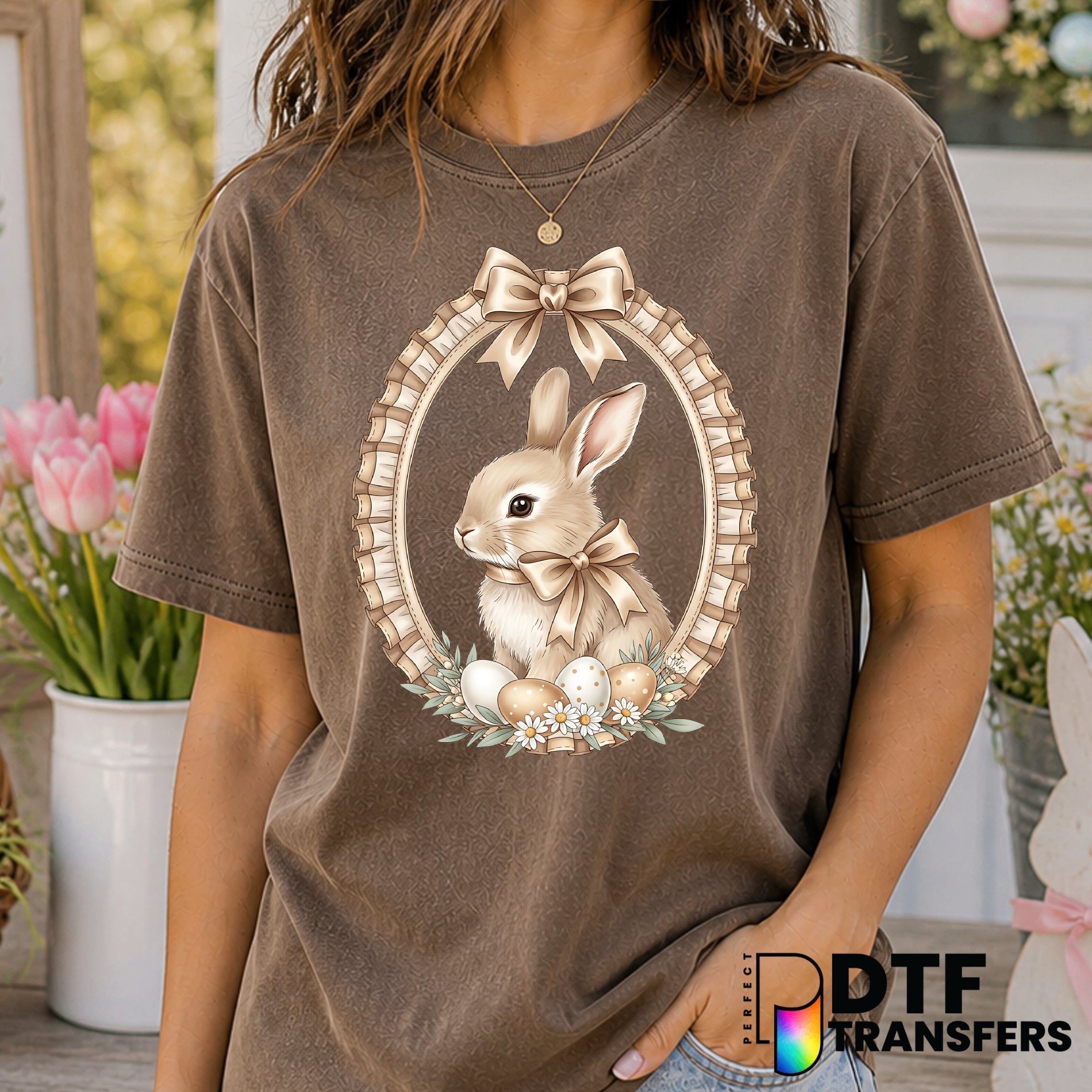 Ruffle Frame Coquette Easter Bunny – Easter DTF Transfer