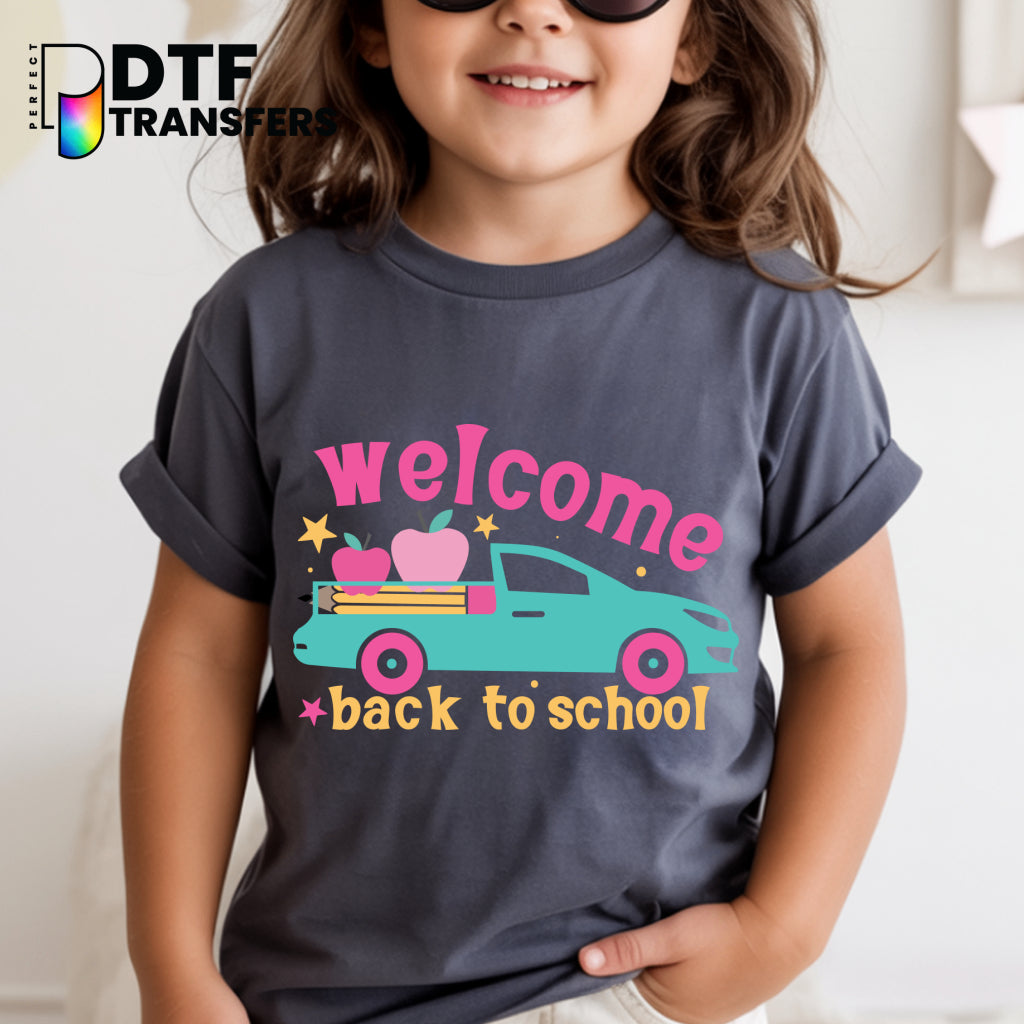 WELCOME BACK TO SCHOOL Car with Supplies – Teacher DTF Transfer