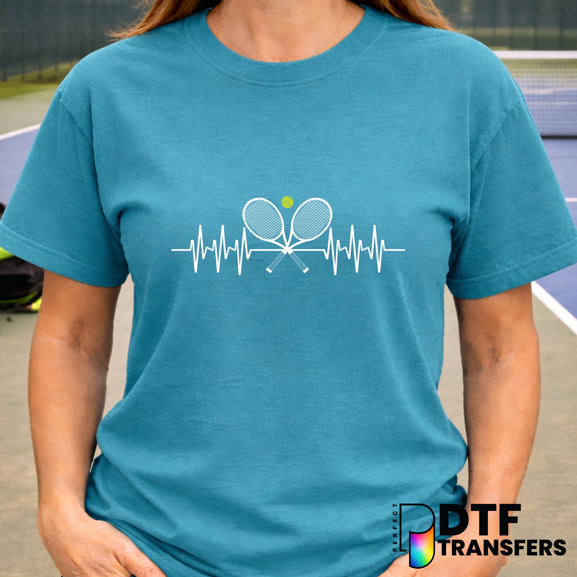 Crossed Tennis Rackets Heartbeat – Tennis DTF Transfer