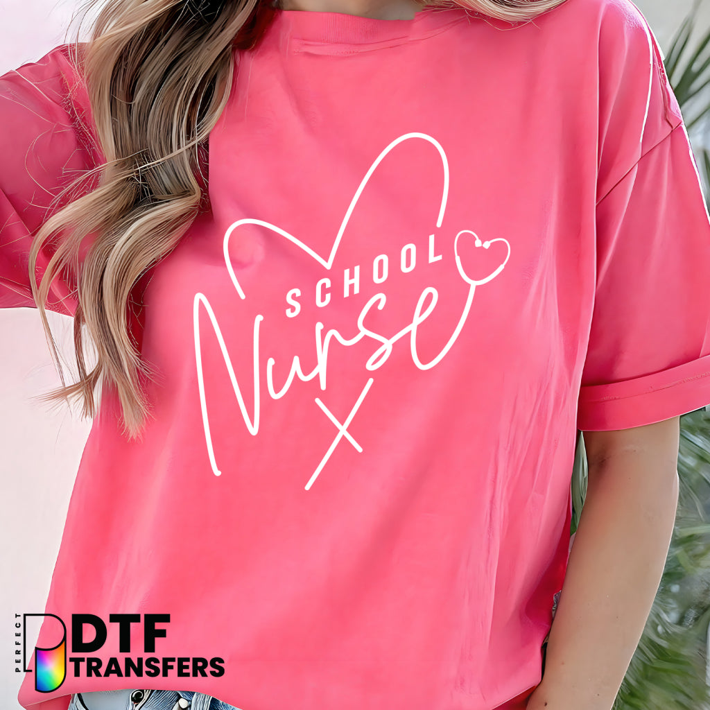 School Nurse Script Heart – School Nurse DTF Transfer