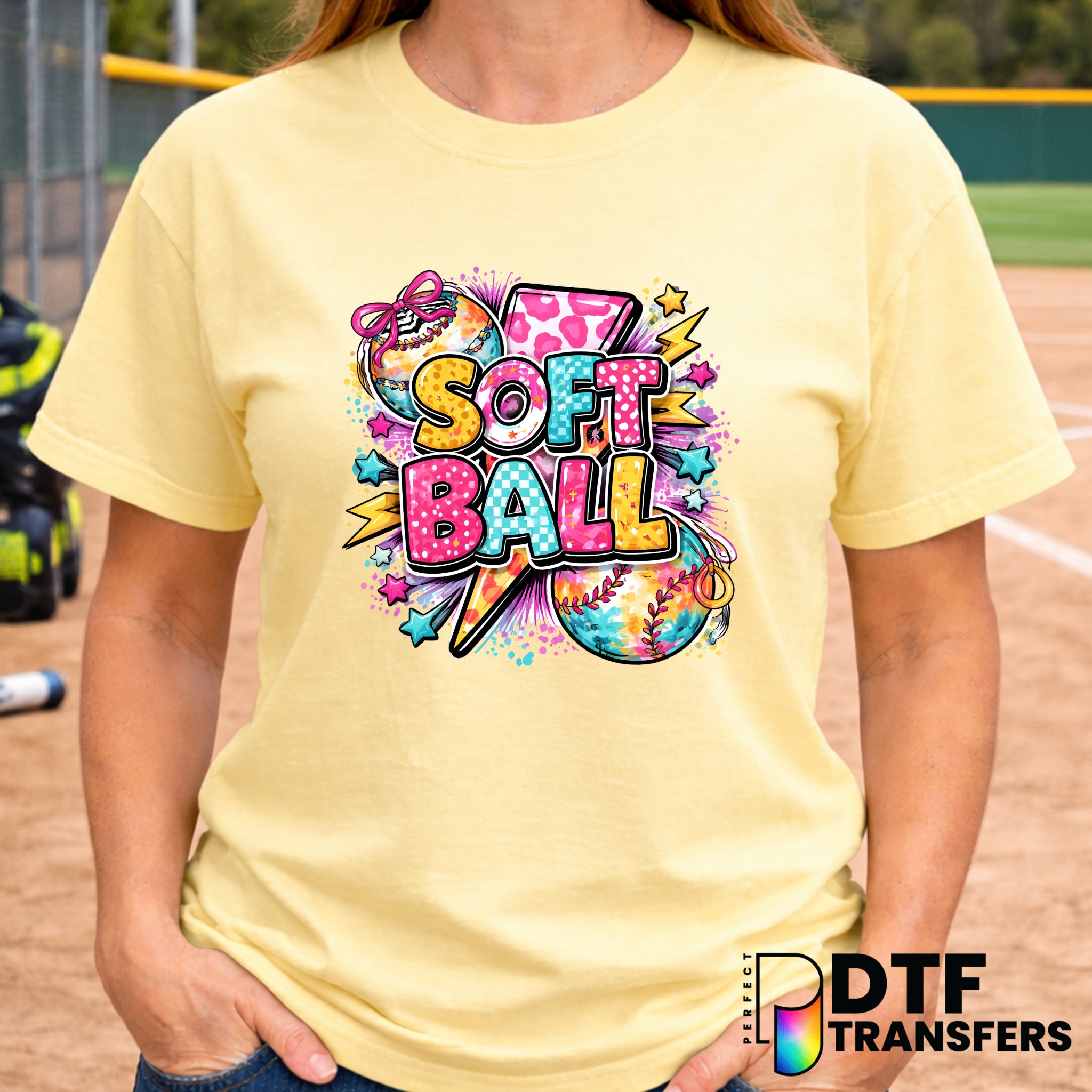 Softball Leopard Lightning Checkered – DTF Transfer