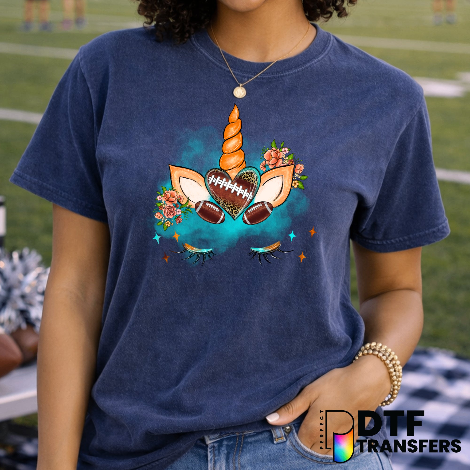 Turquoise Leopard Floral Football – DTF Transfer