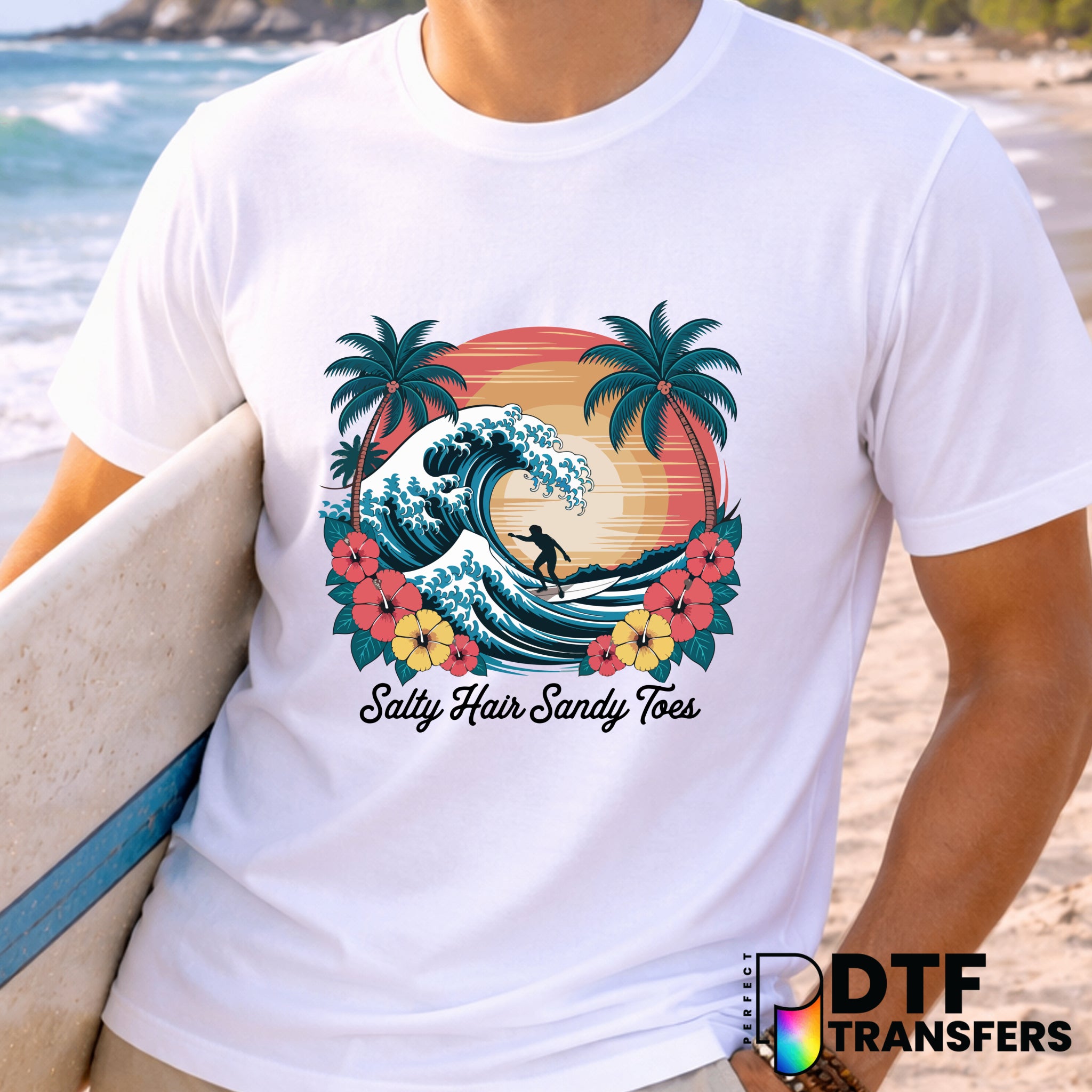 Salty Hair Sandy Toes Summer Sunset – Surfing DTF Transfer
