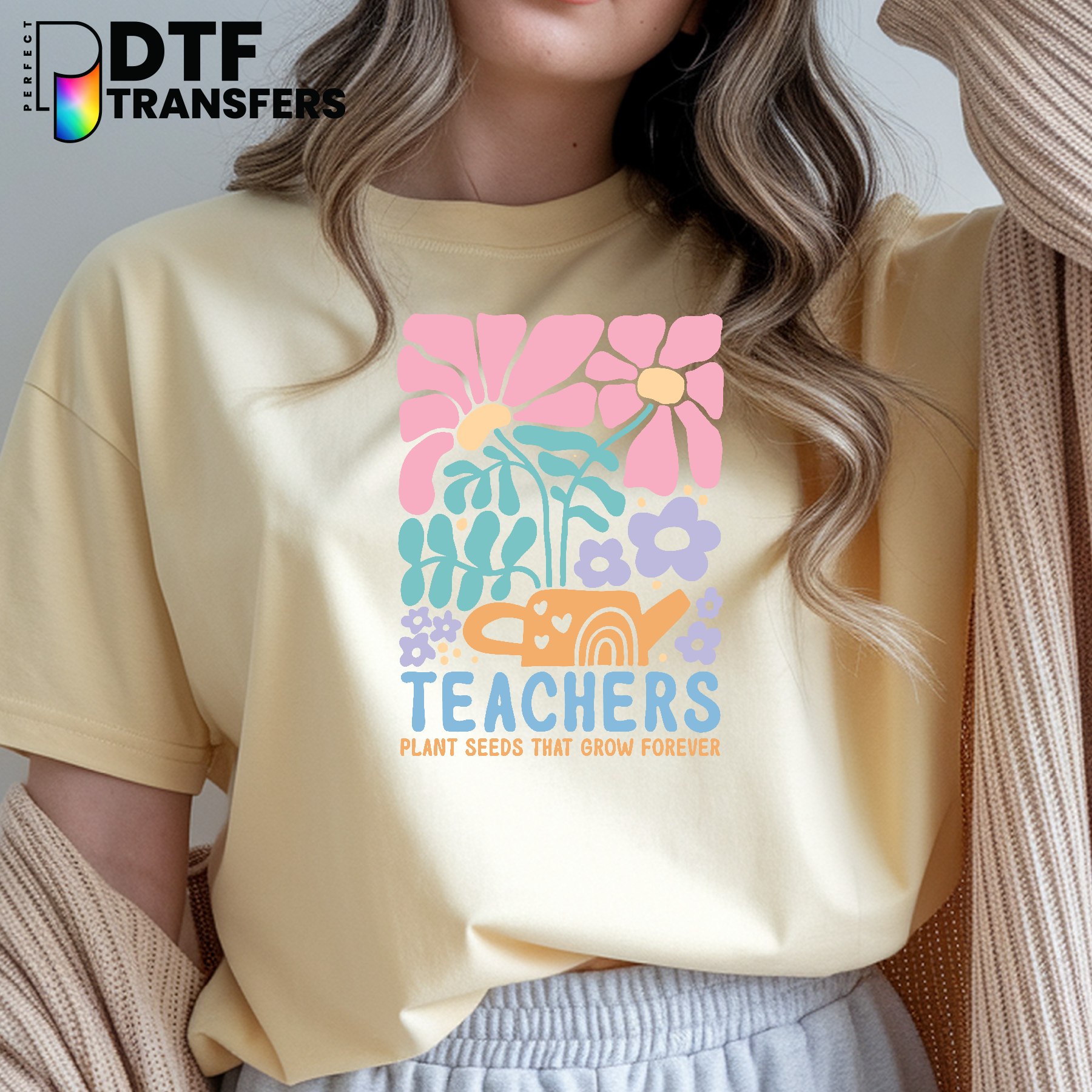 Teachers Plant Seeds That Grow Forever Boho Plant Motif – Teacher DTF Transfer