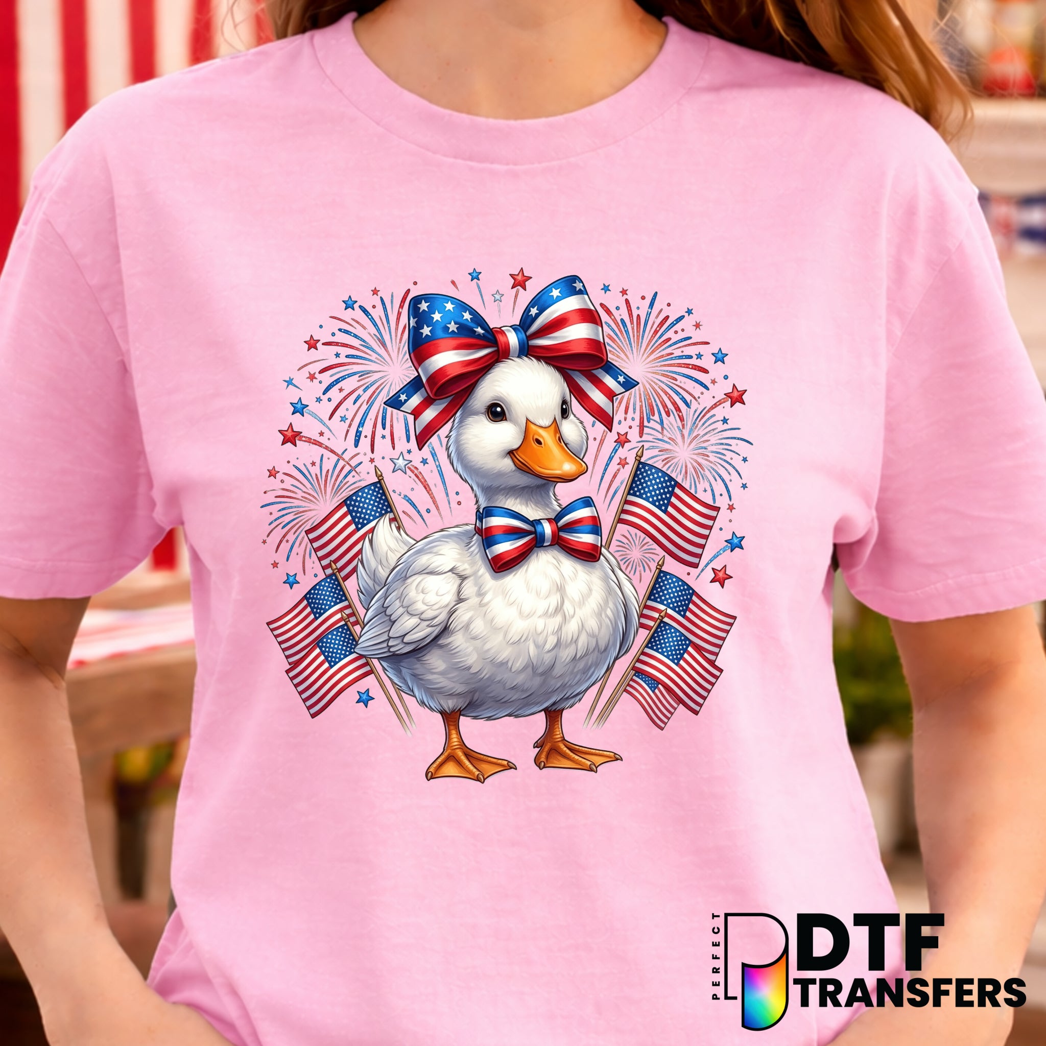 Patriotic Duck American Flag Coquette – Fourth of July DTF Transfer