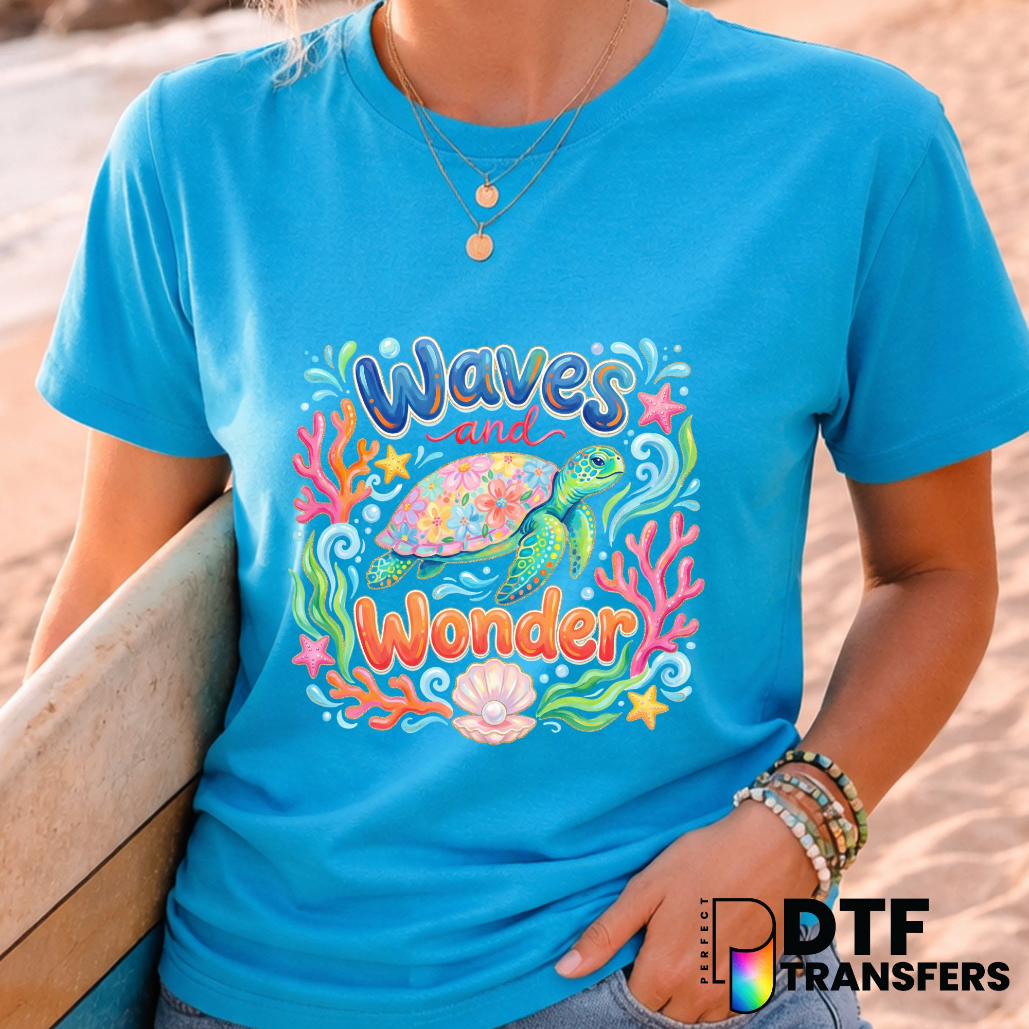 Floral Turtle Surfing – DTF Transfer