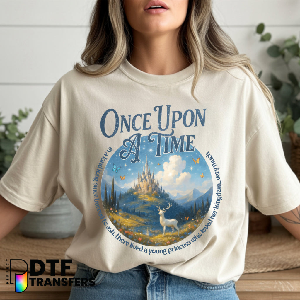 Once Upon a Time – Blue Glitter Storybook Teacher DTF Transfer