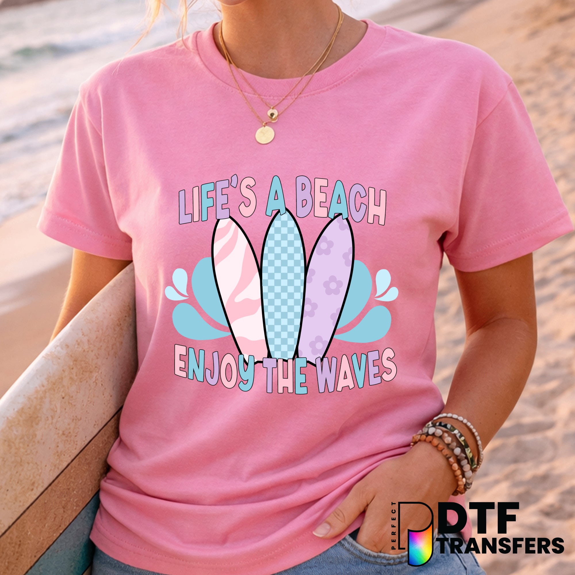 Life's a Beach Enjoy the Waves – Surfing DTF Transfer