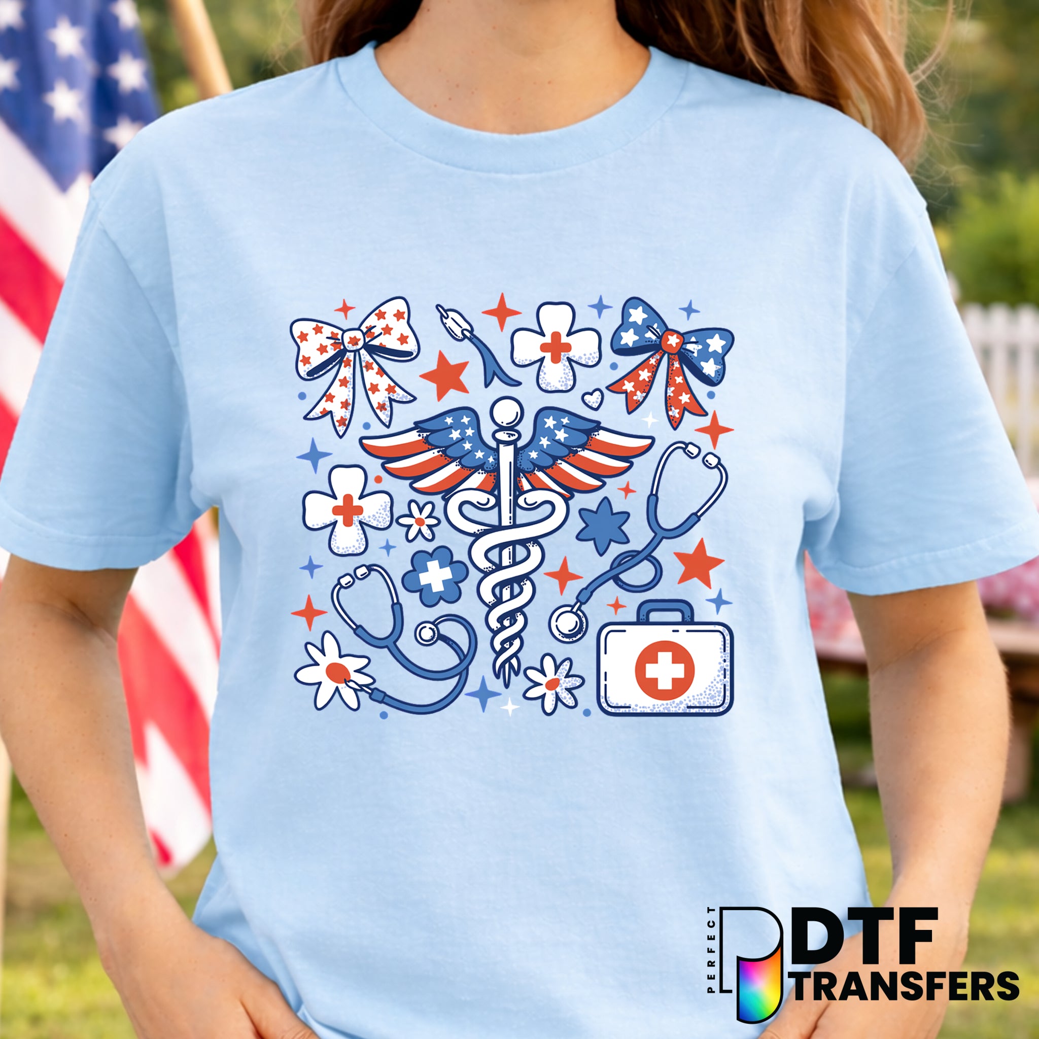 Coquette Patriotic Nurse – Fourth of July DTF Transfer