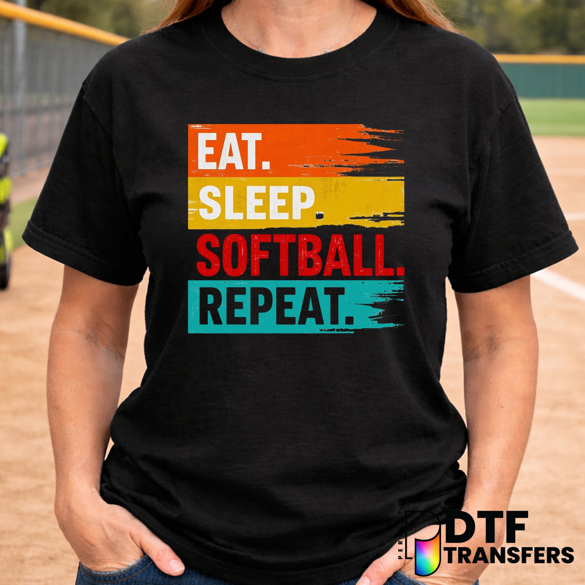 EAT SLEEP SOFTBALL REPEAT – Softball DTF Transfer