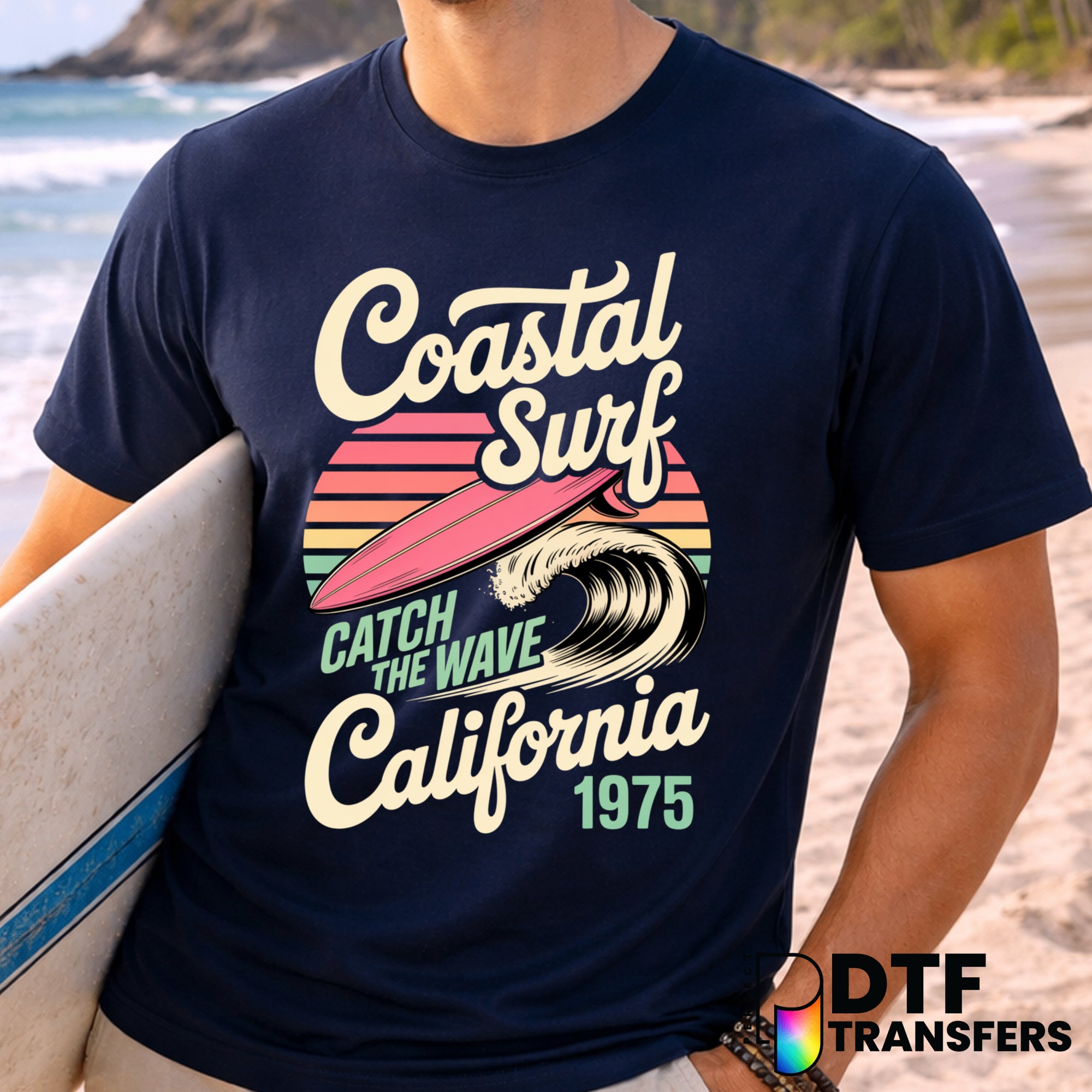 Coastal Surf Catch the Wave California Retro Surfing – Surfing DTF Transfer