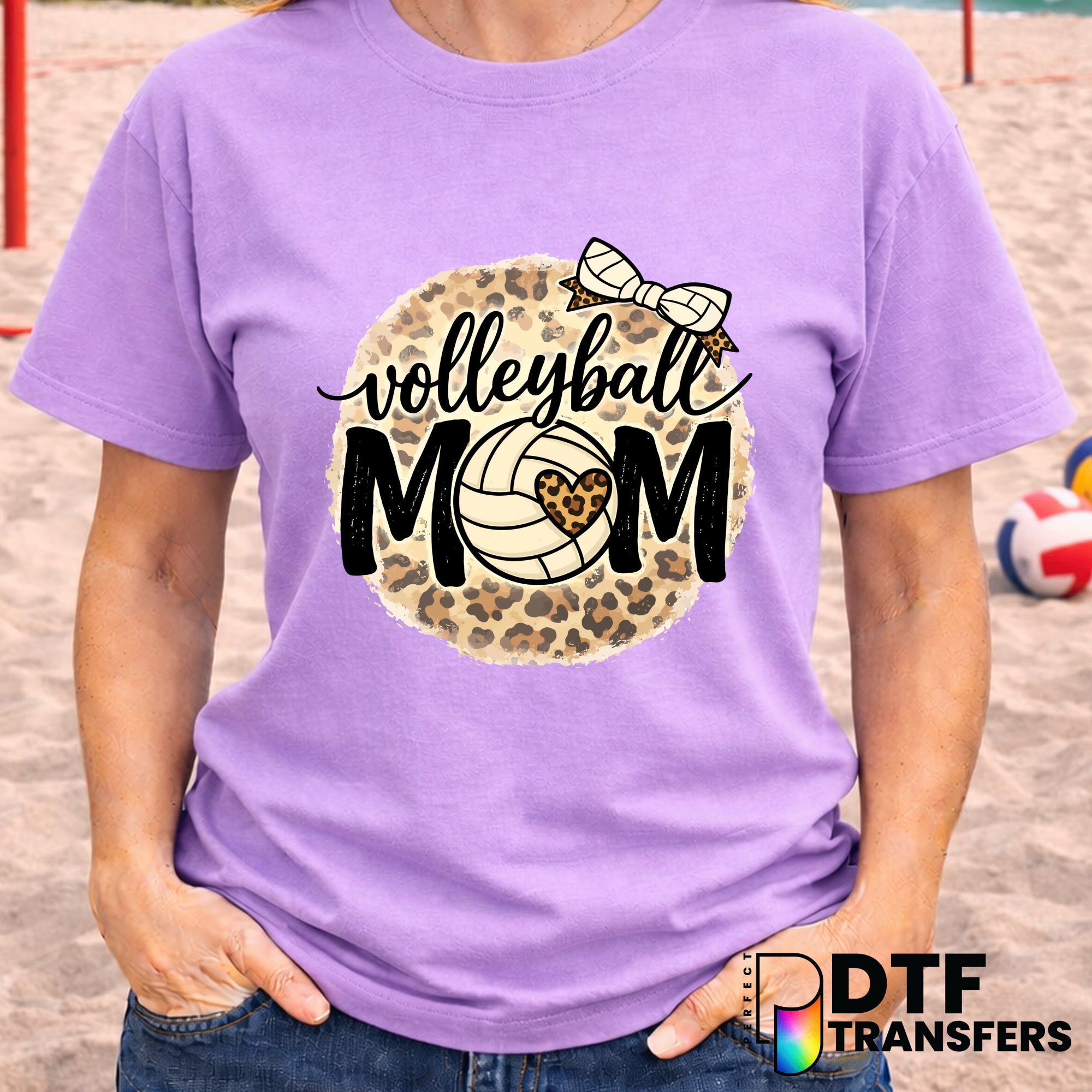 Volleyball Mom Leopard Coquette Bows – Volleyball DTF Transfer
