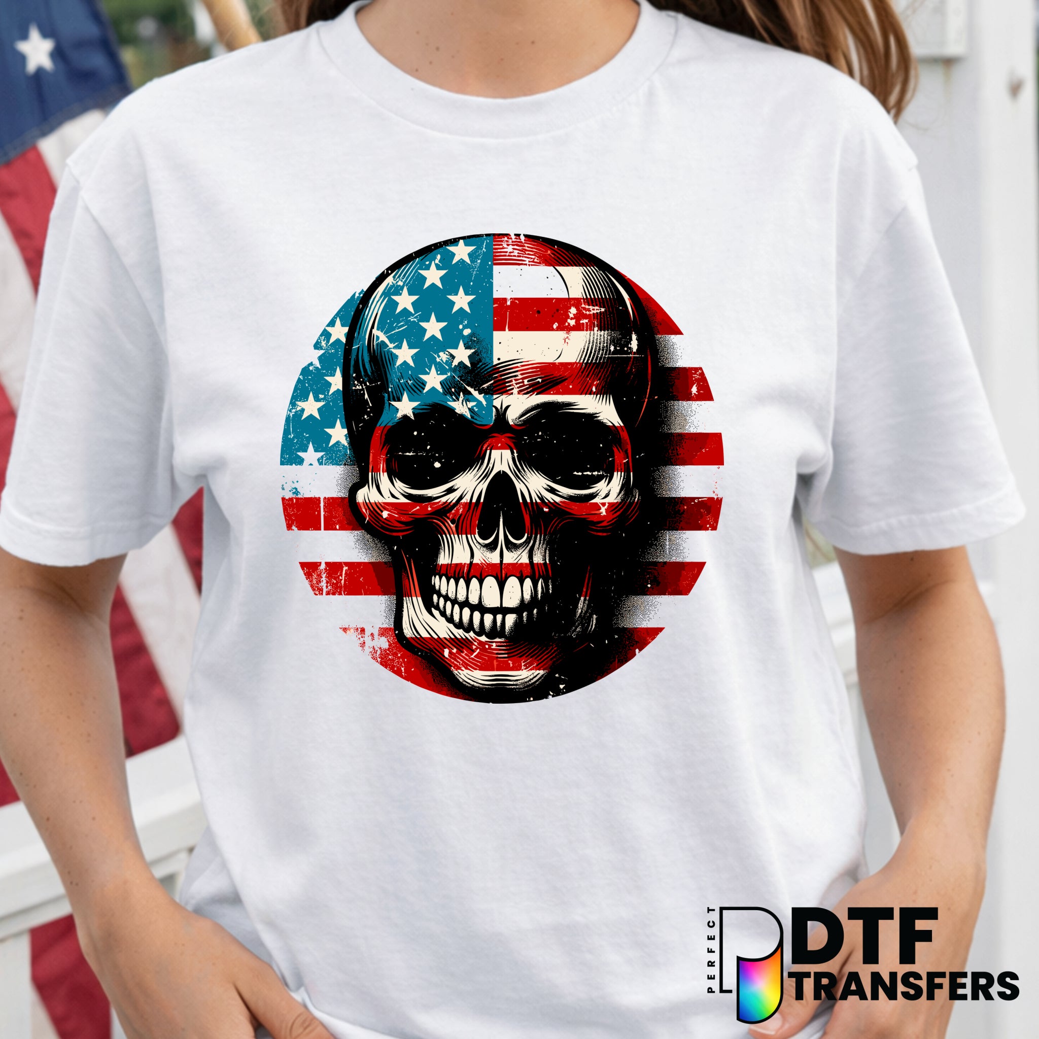 American Flag Skull – Fourth of July DTF Transfer