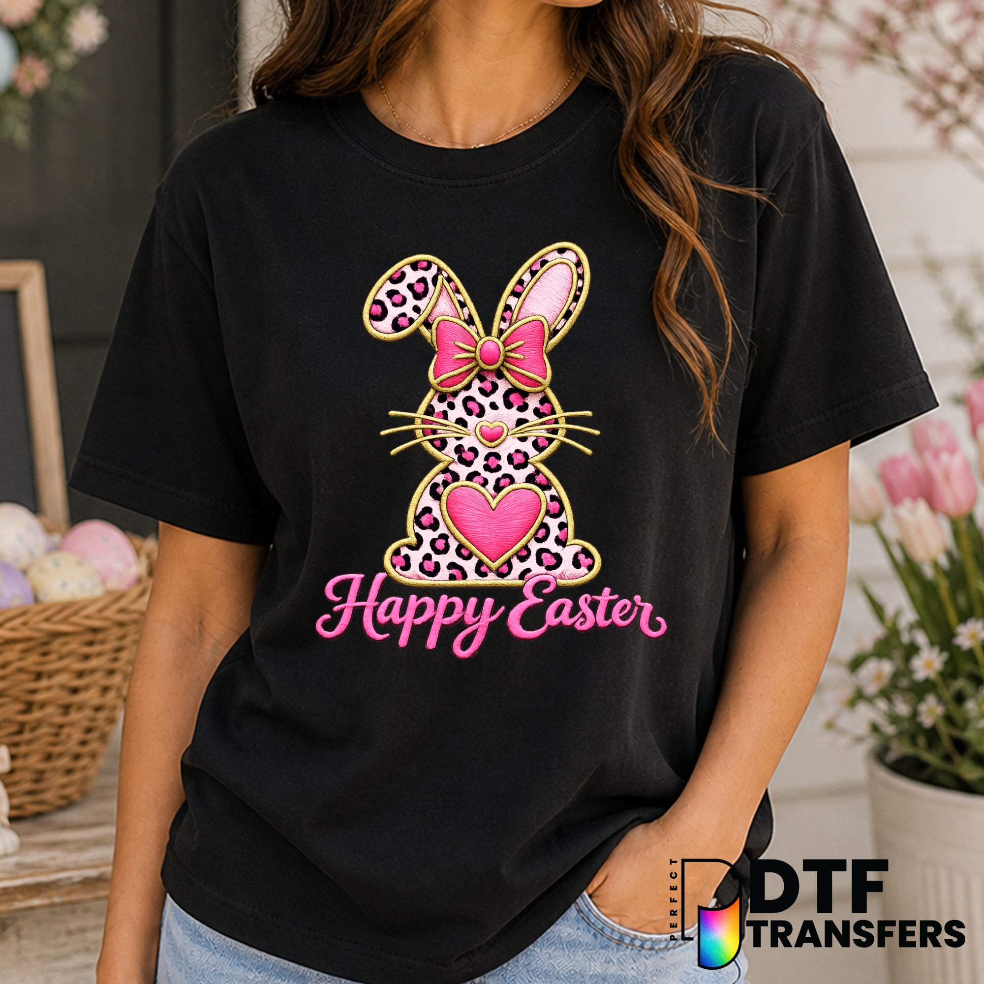 Happy Easter Leopard Print Bunny – Easter DTF Transfer
