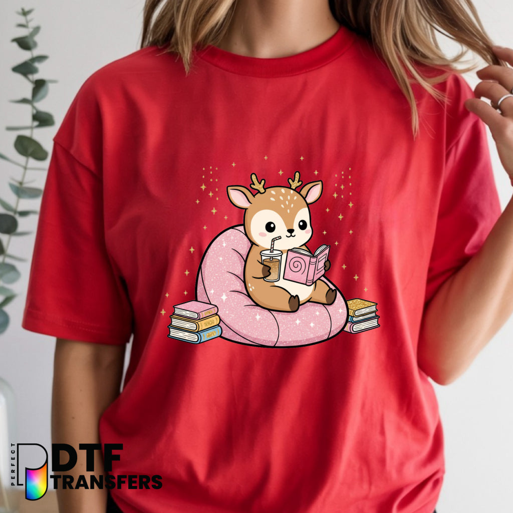 Bookish Cute Deer Reading Book – Teacher DTF Transfer