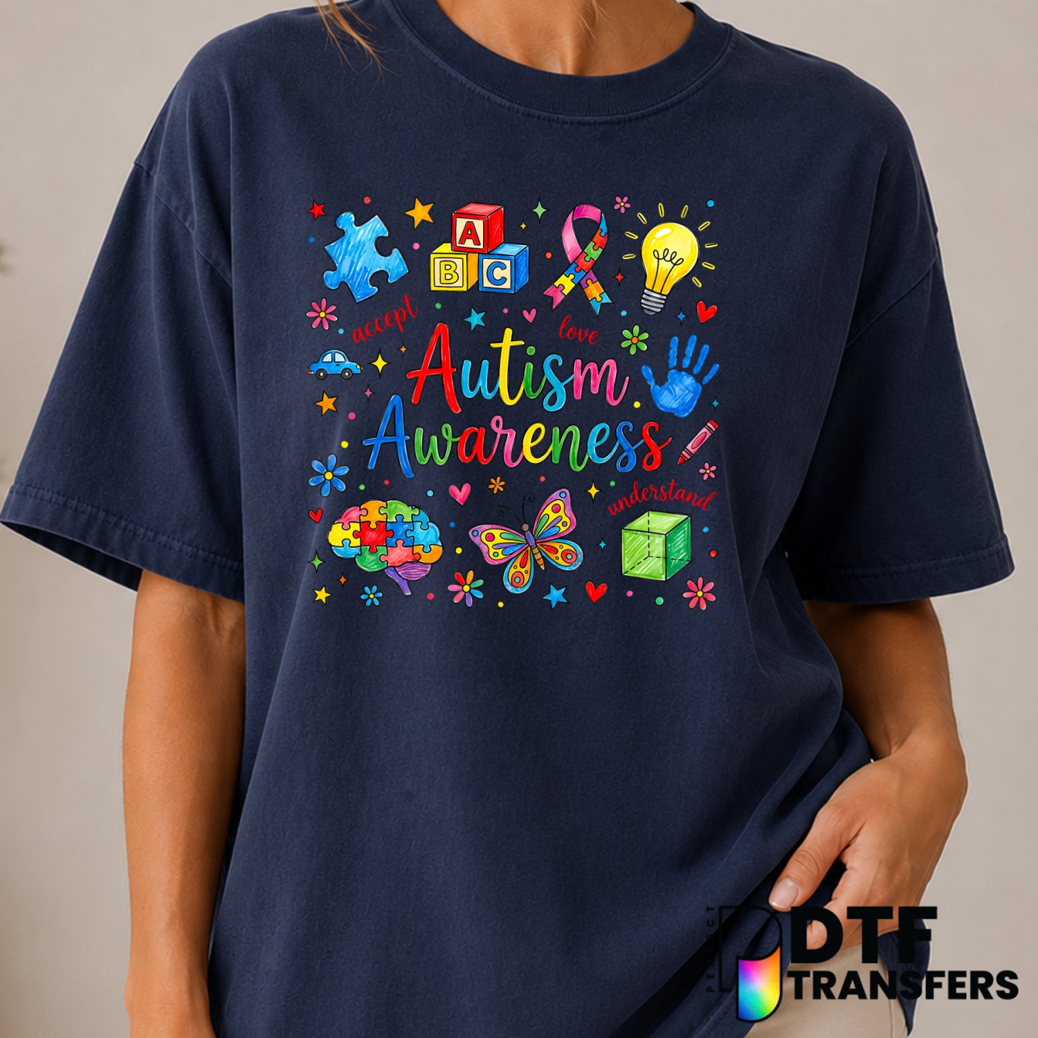 ACCEPT LOVE UNDERSTAND – Autism Awareness DTF Transfer (view 2 of 2) – by Perfect DTF Transfers – Premade DTF Transfers –...