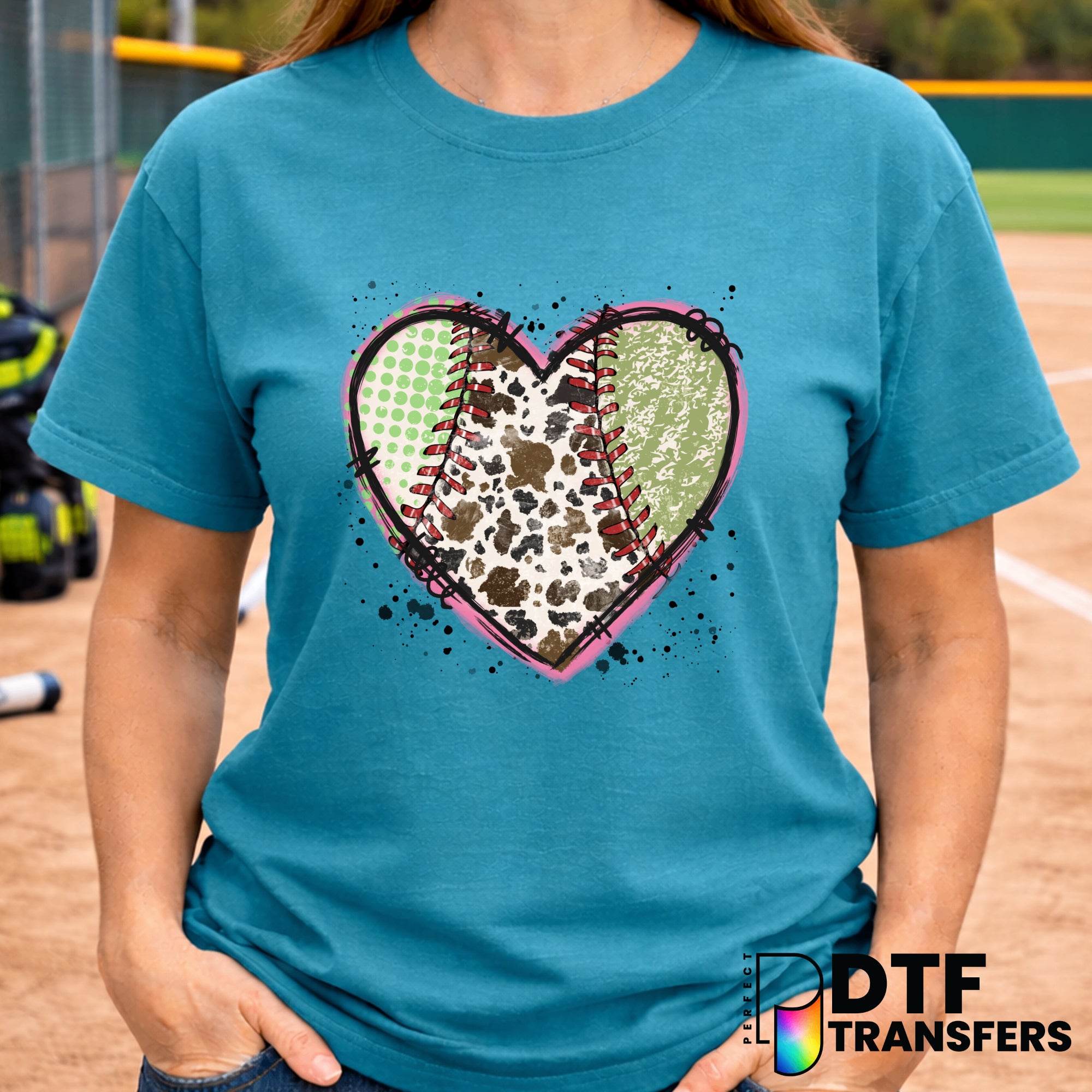 Western Softball Heart Splatter – DTF Transfer