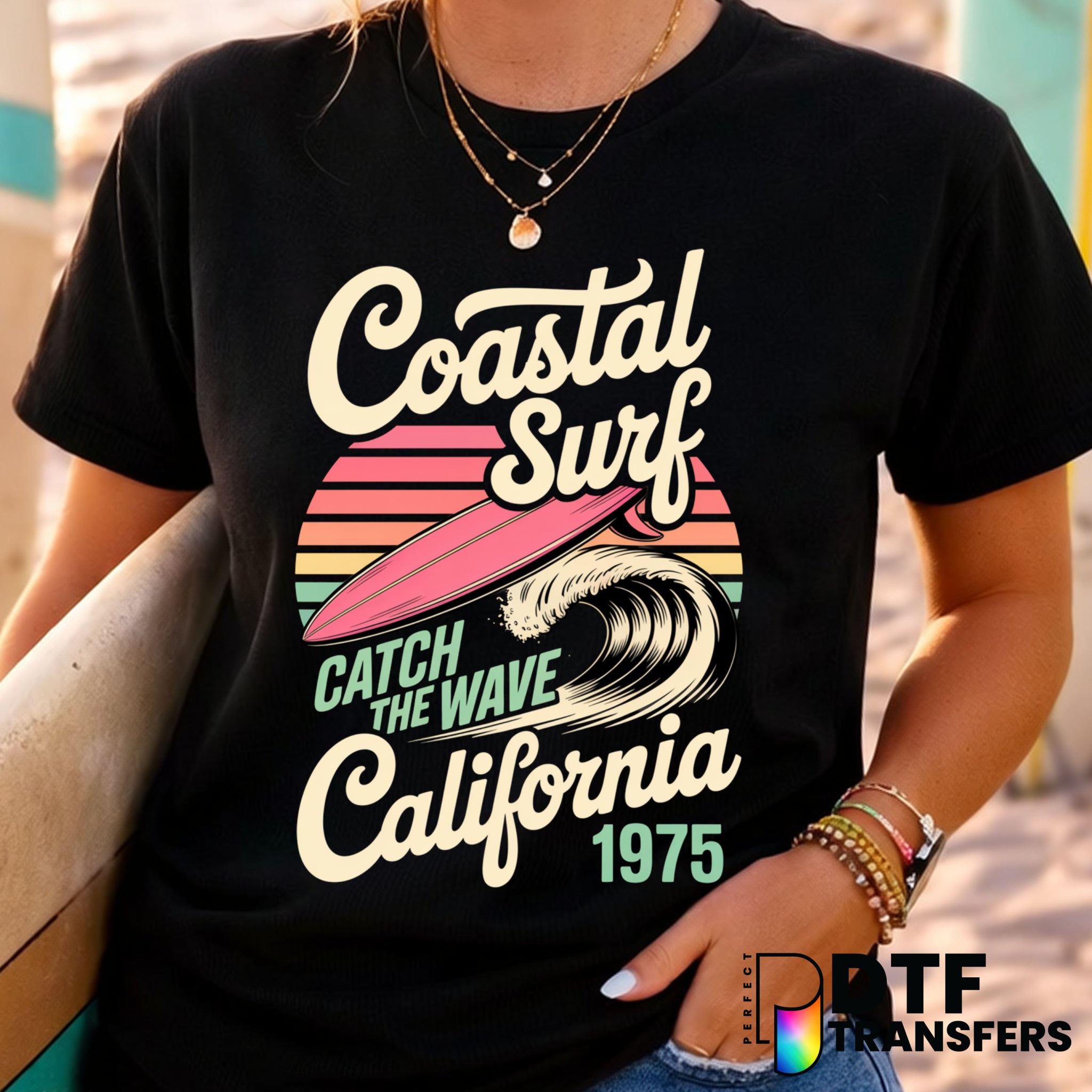 Coastal Surf Catch the Wave California Retro Surfing – Surfing DTF Transfer